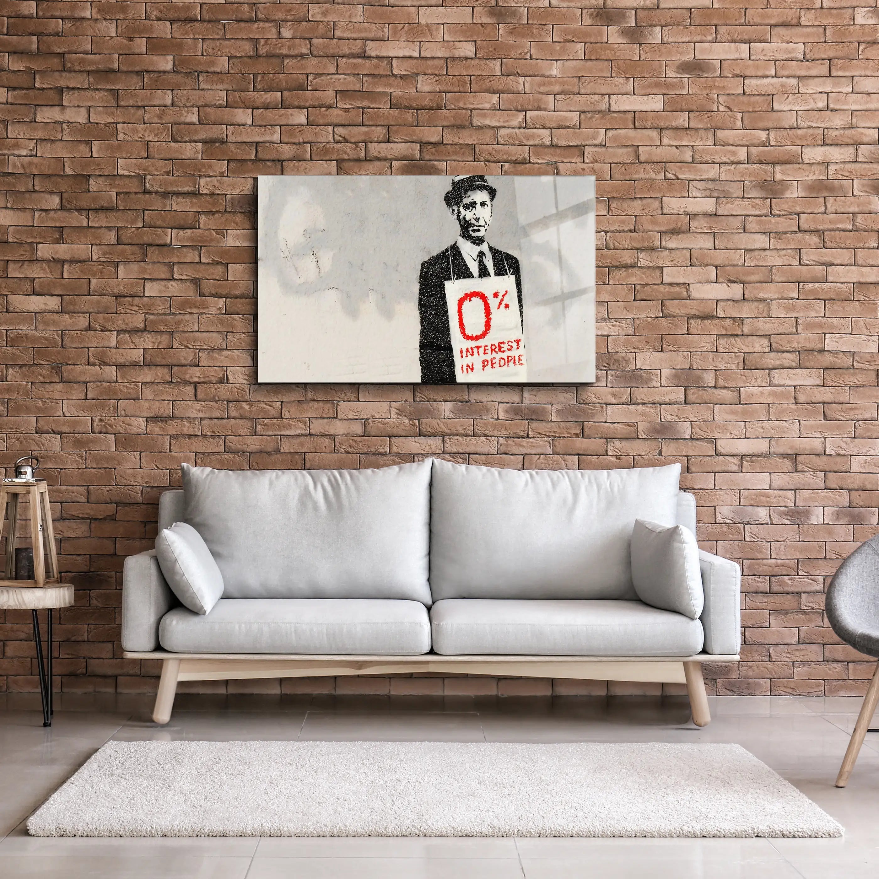 Banksy Zero Percent Interest Glass Wall Art