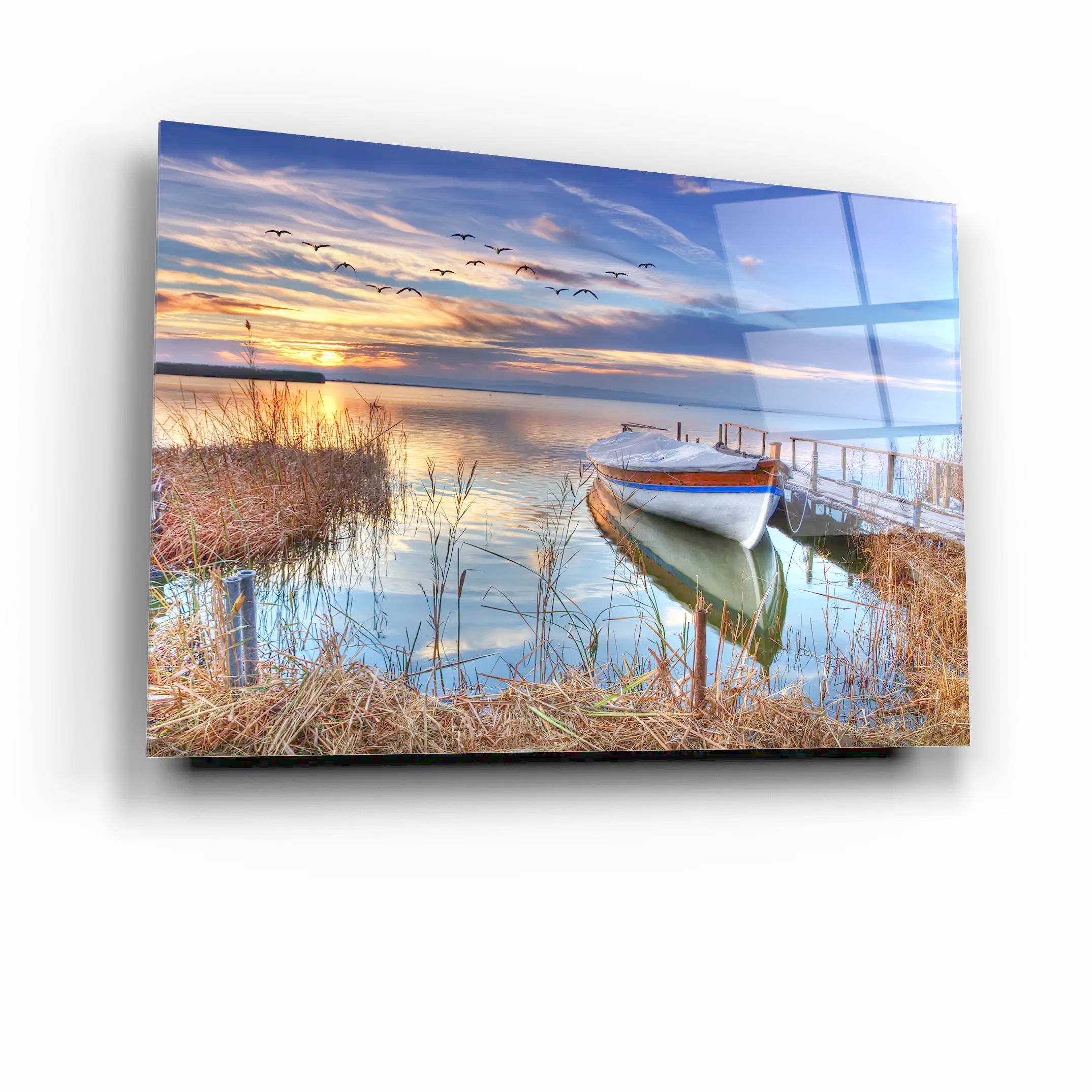 Boat on The Shore Glass Wall Art, Picture Made of Glass