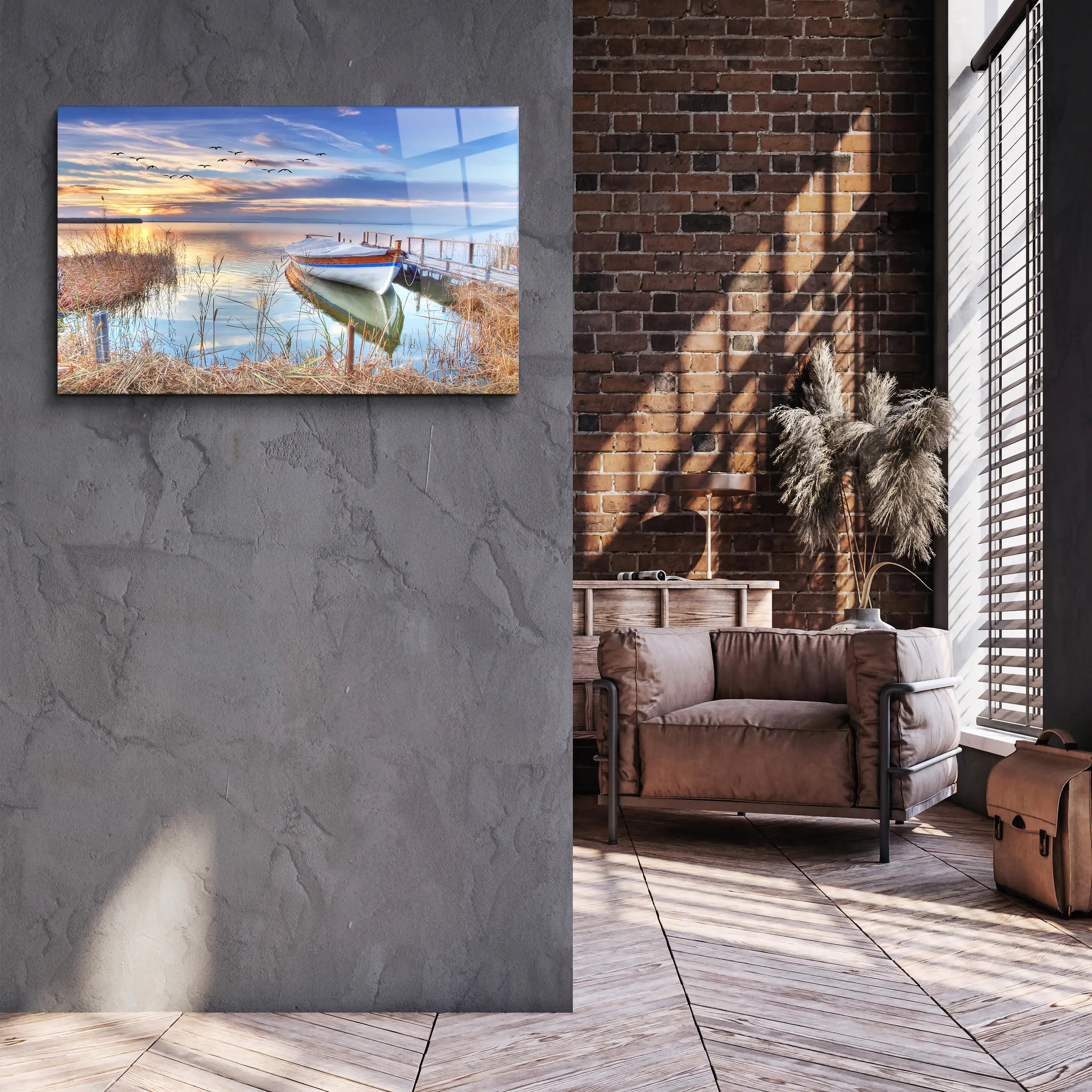 Boat on The Shore Glass Wall Art, Picture Made of Glass