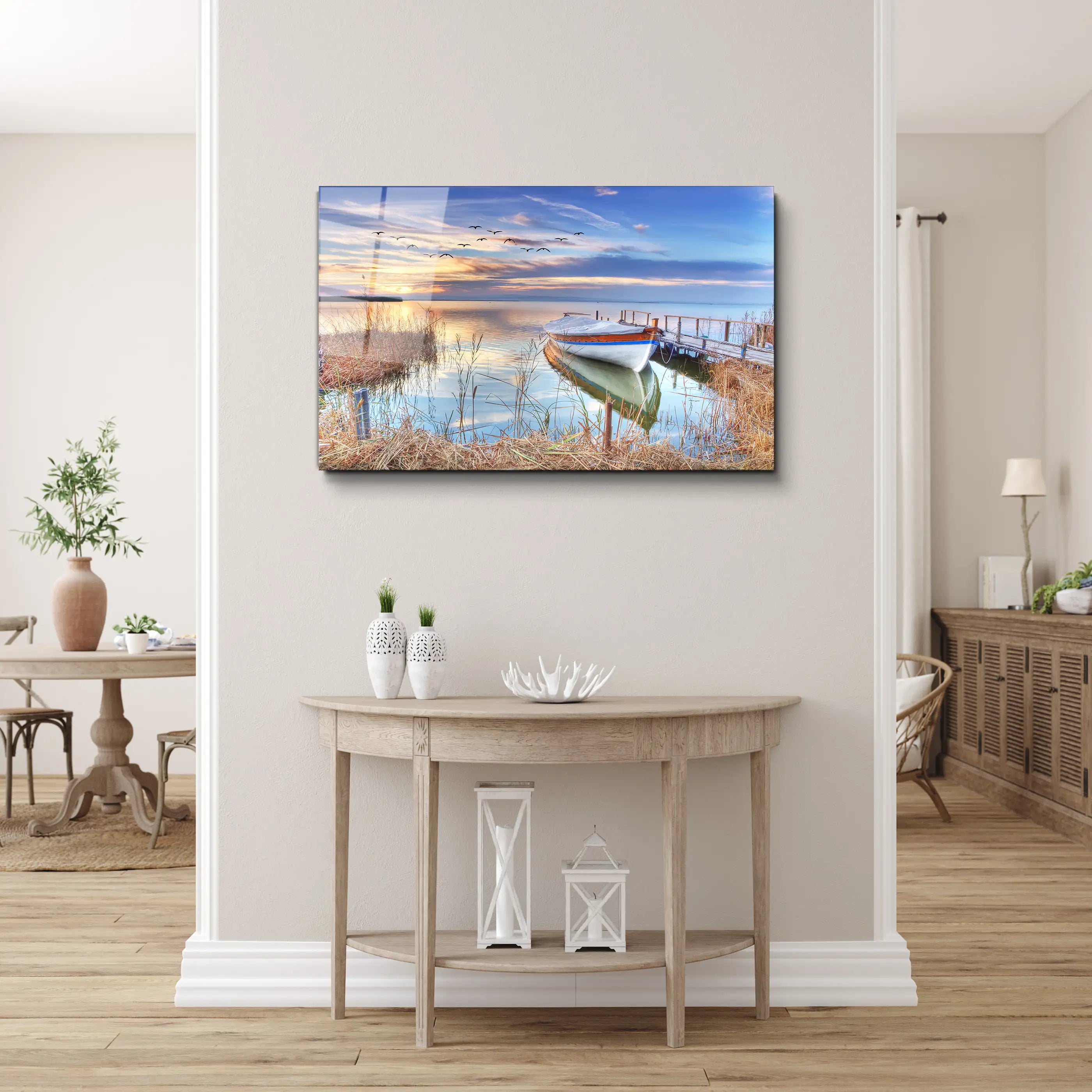 Boat on The Shore Glass Wall Art, Picture Made of Glass