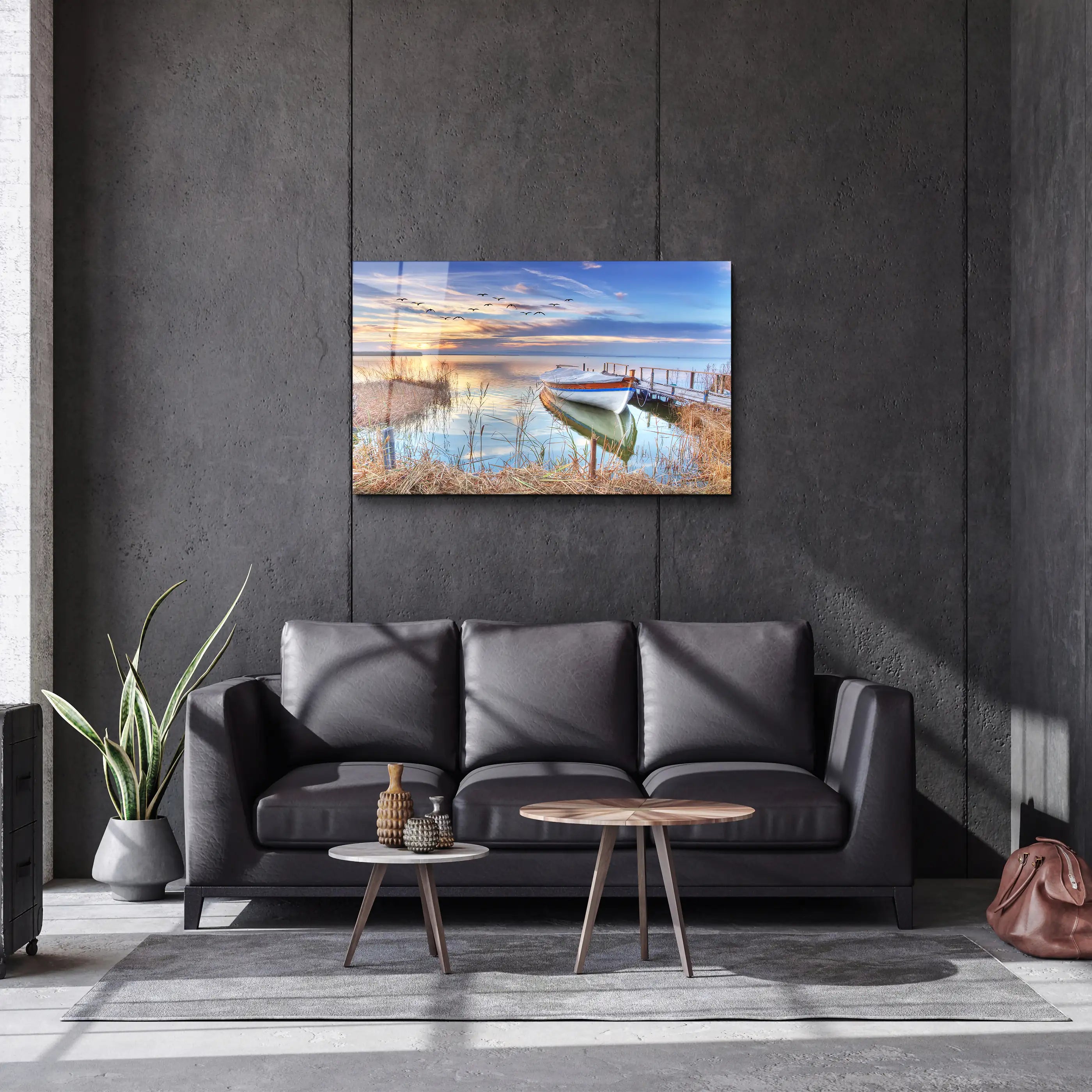 Boat on The Shore Glass Wall Art, Picture Made of Glass