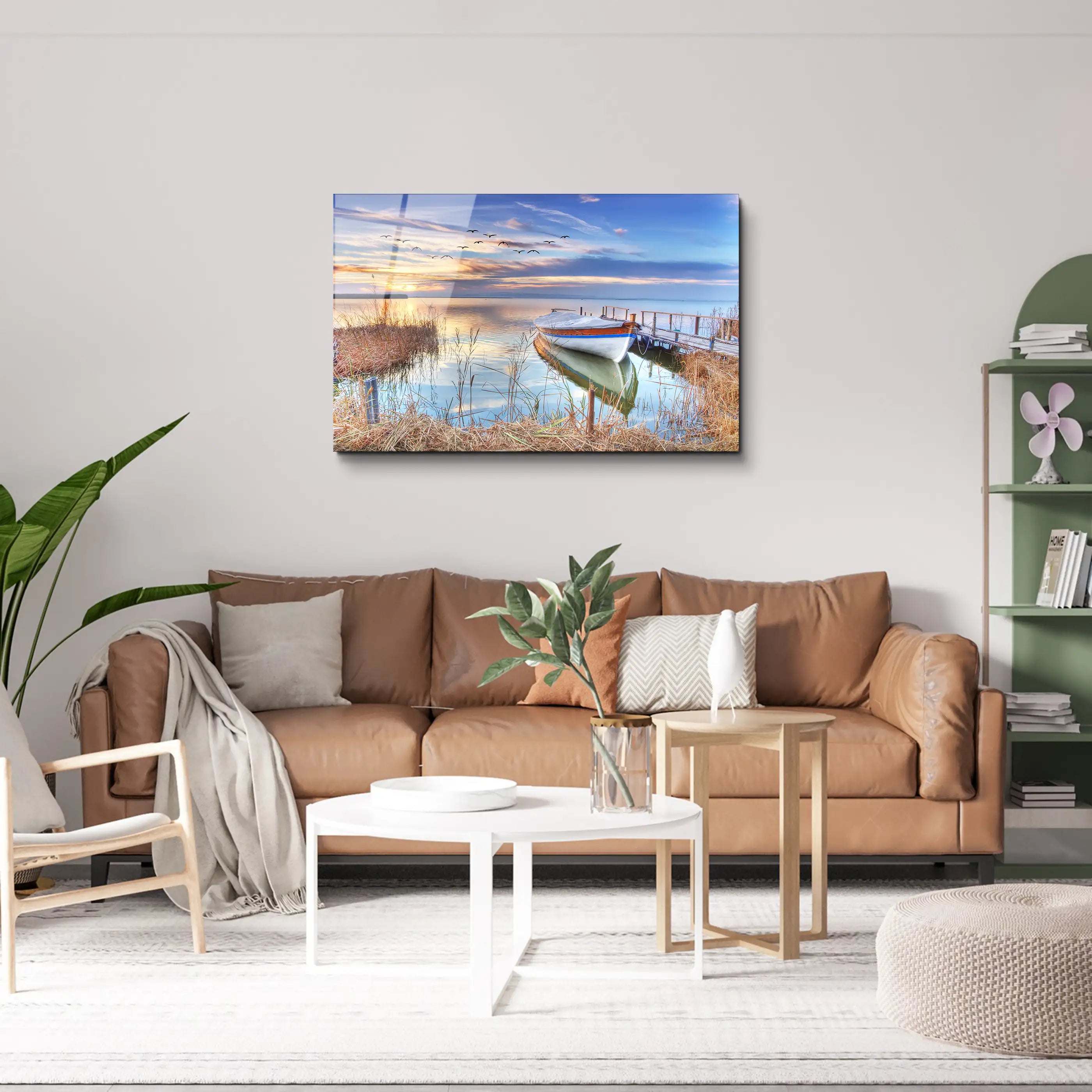 Boat on The Shore Glass Wall Art, Picture Made of Glass