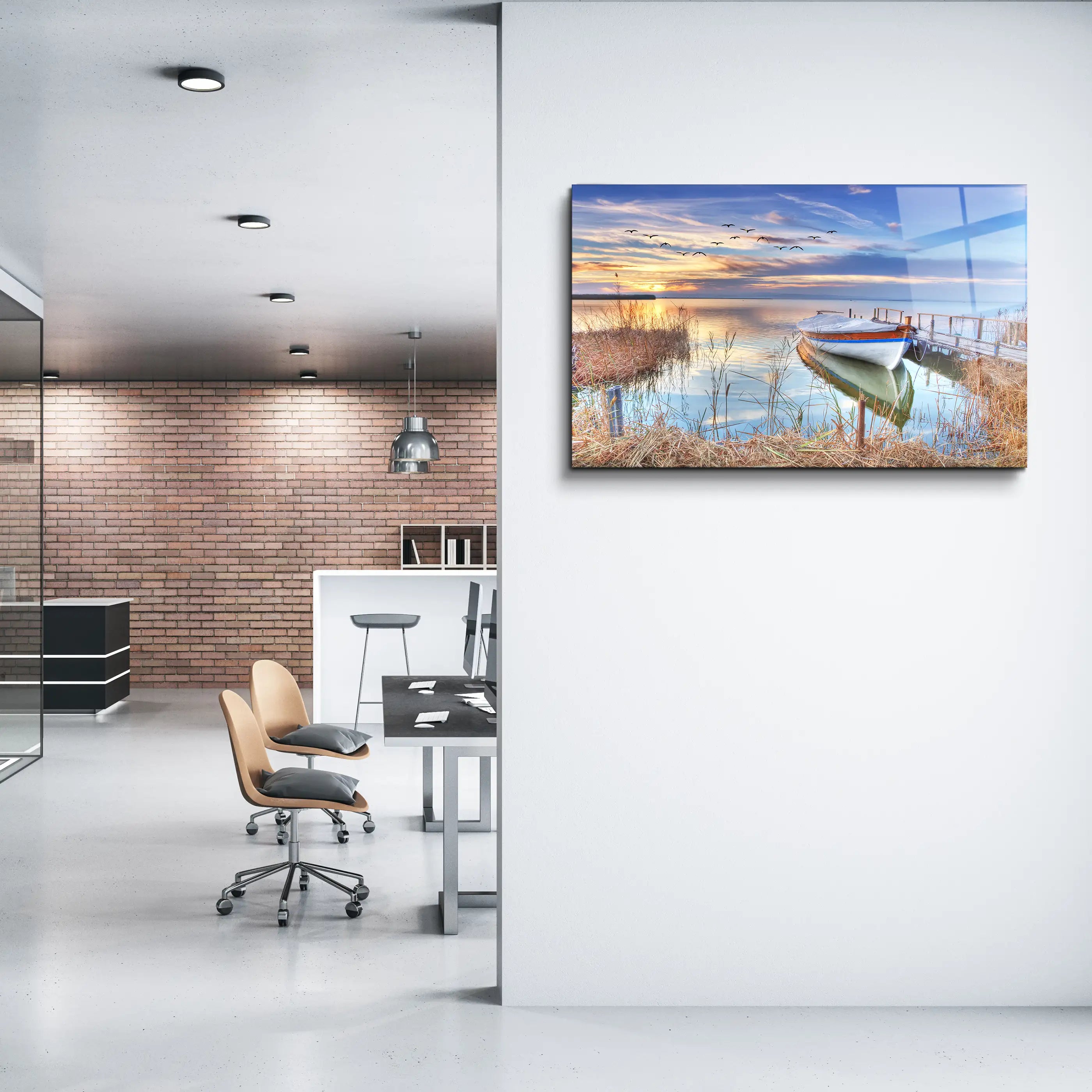 Boat on The Shore Glass Wall Art, Picture Made of Glass