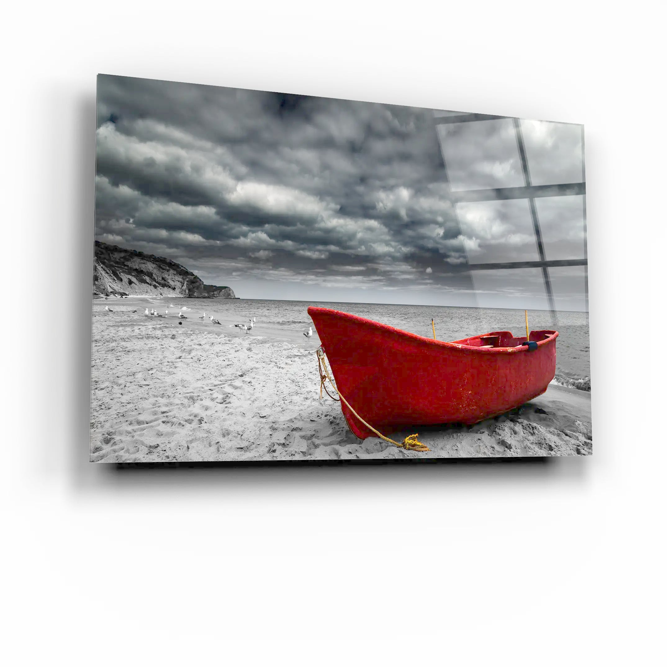 Boat on the Beach Surreal Sky Glass Wall Art