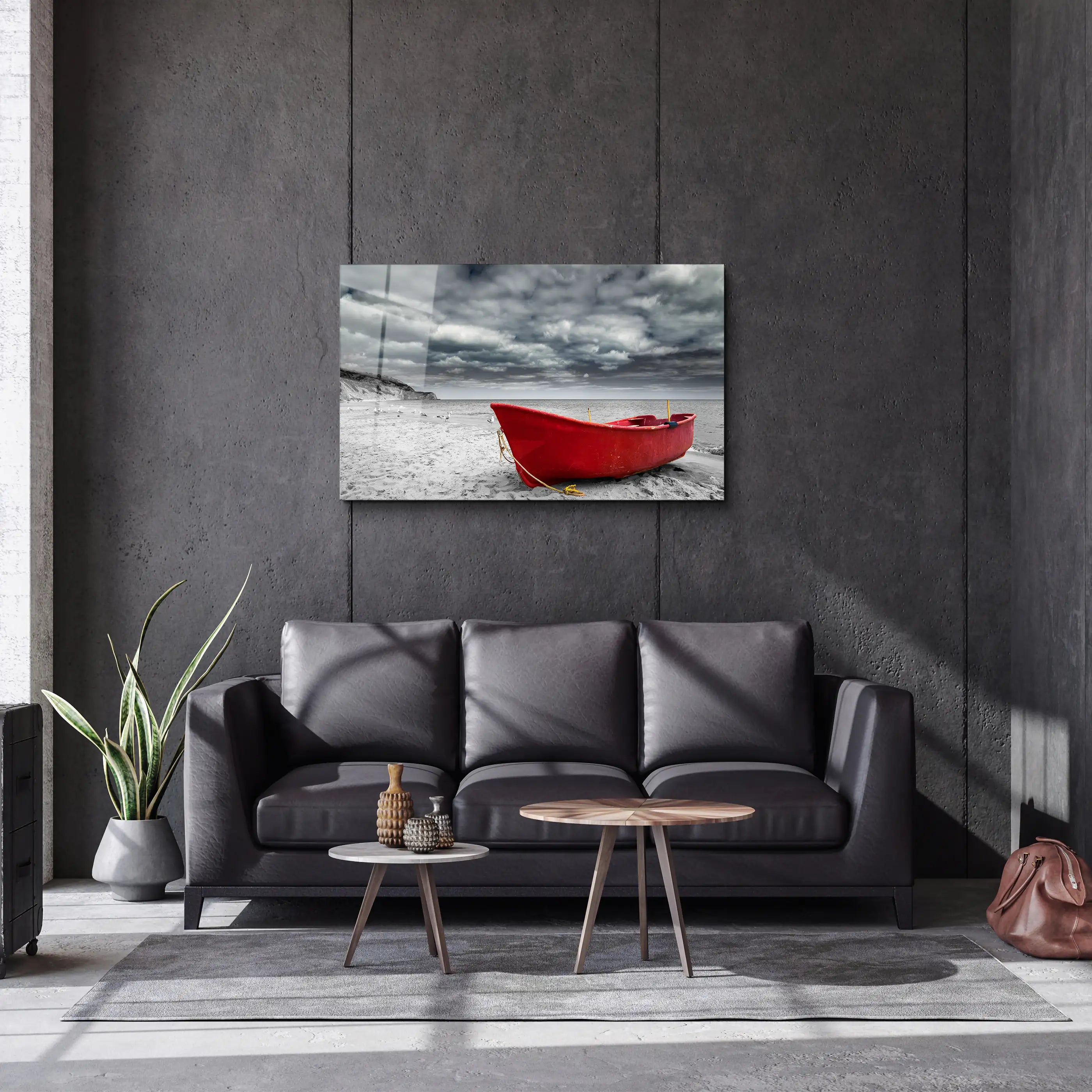 Boat on the Beach Surreal Sky Glass Wall Art