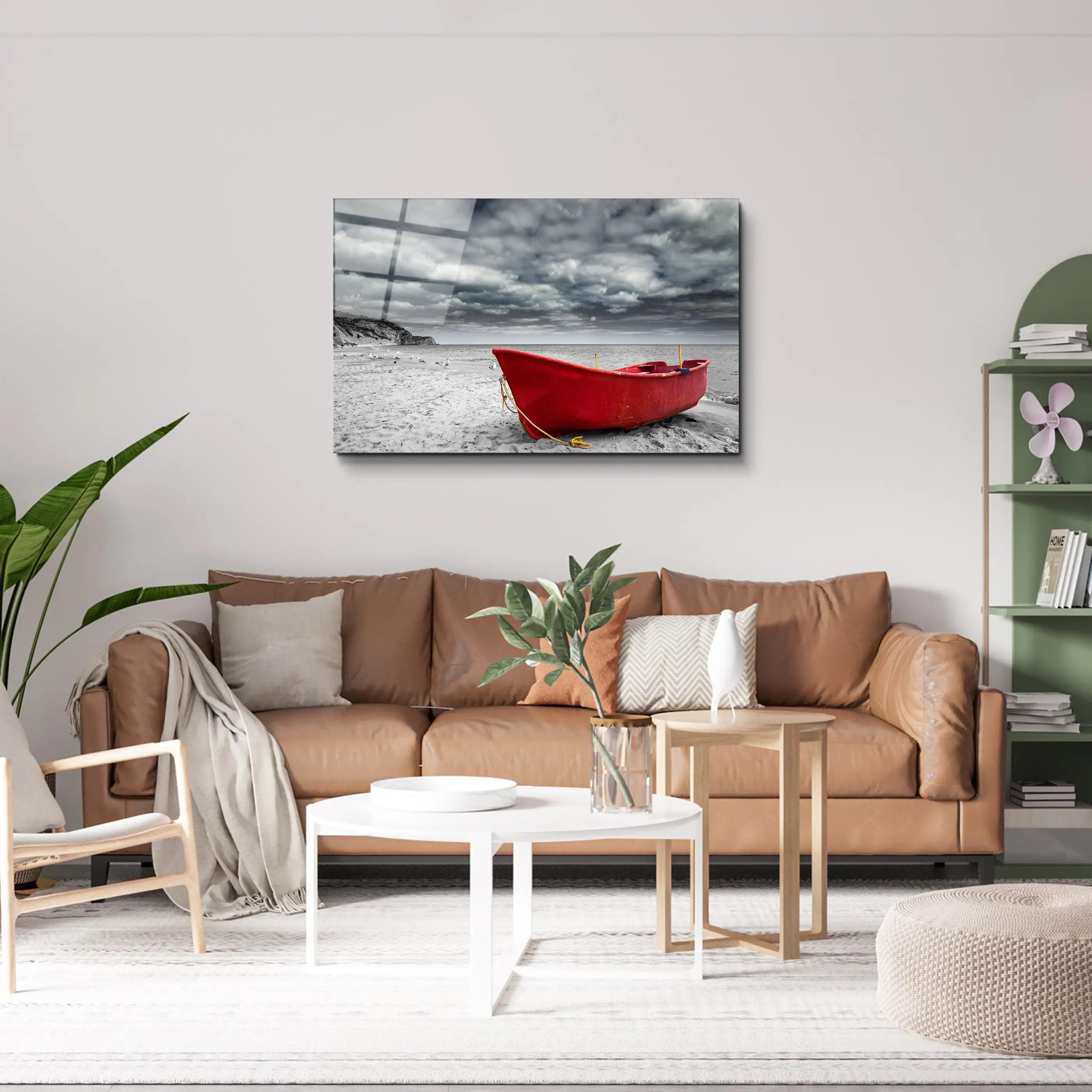 Boat on the Beach Surreal Sky Glass Wall Art