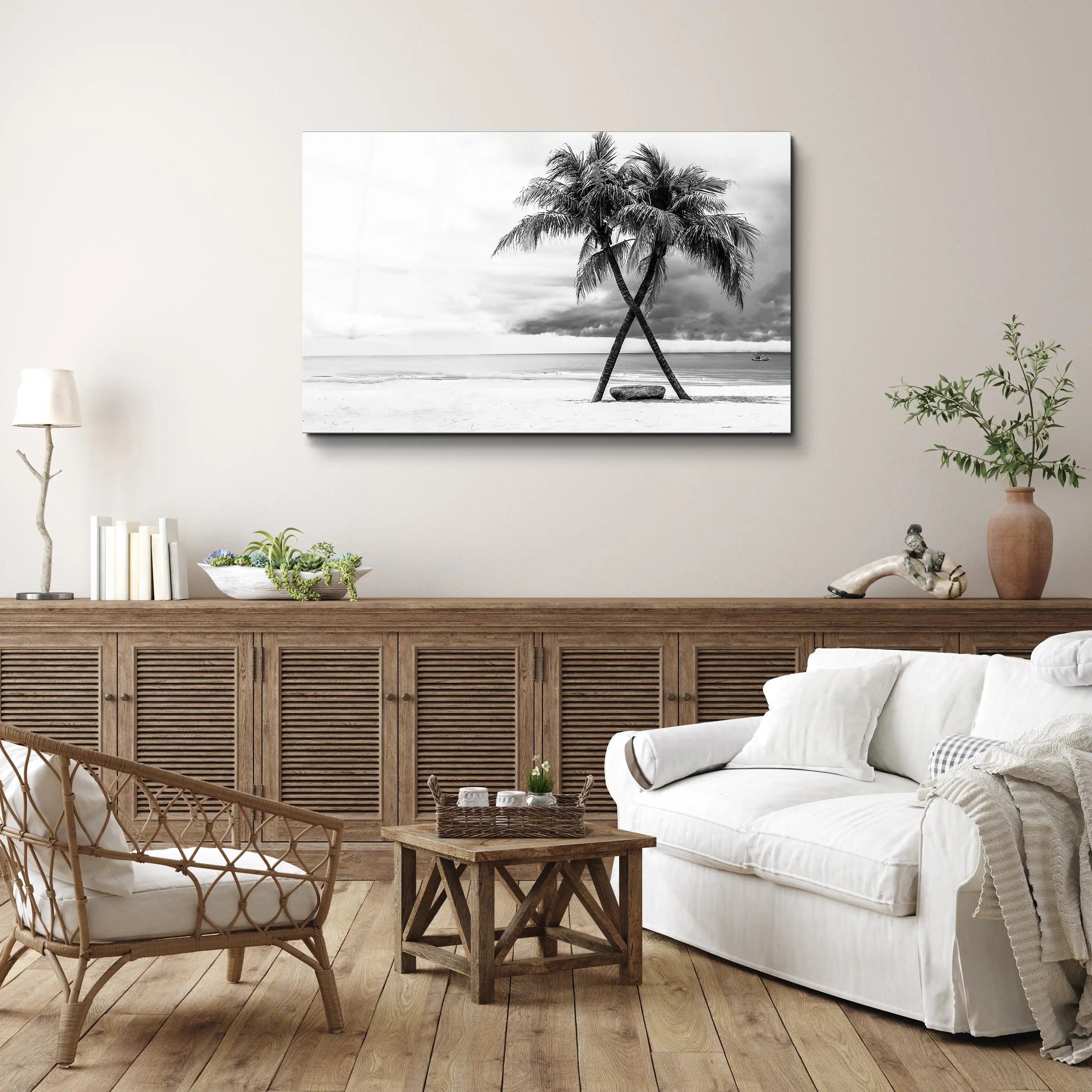 Coconut Tree Black White | Glass Wall Art