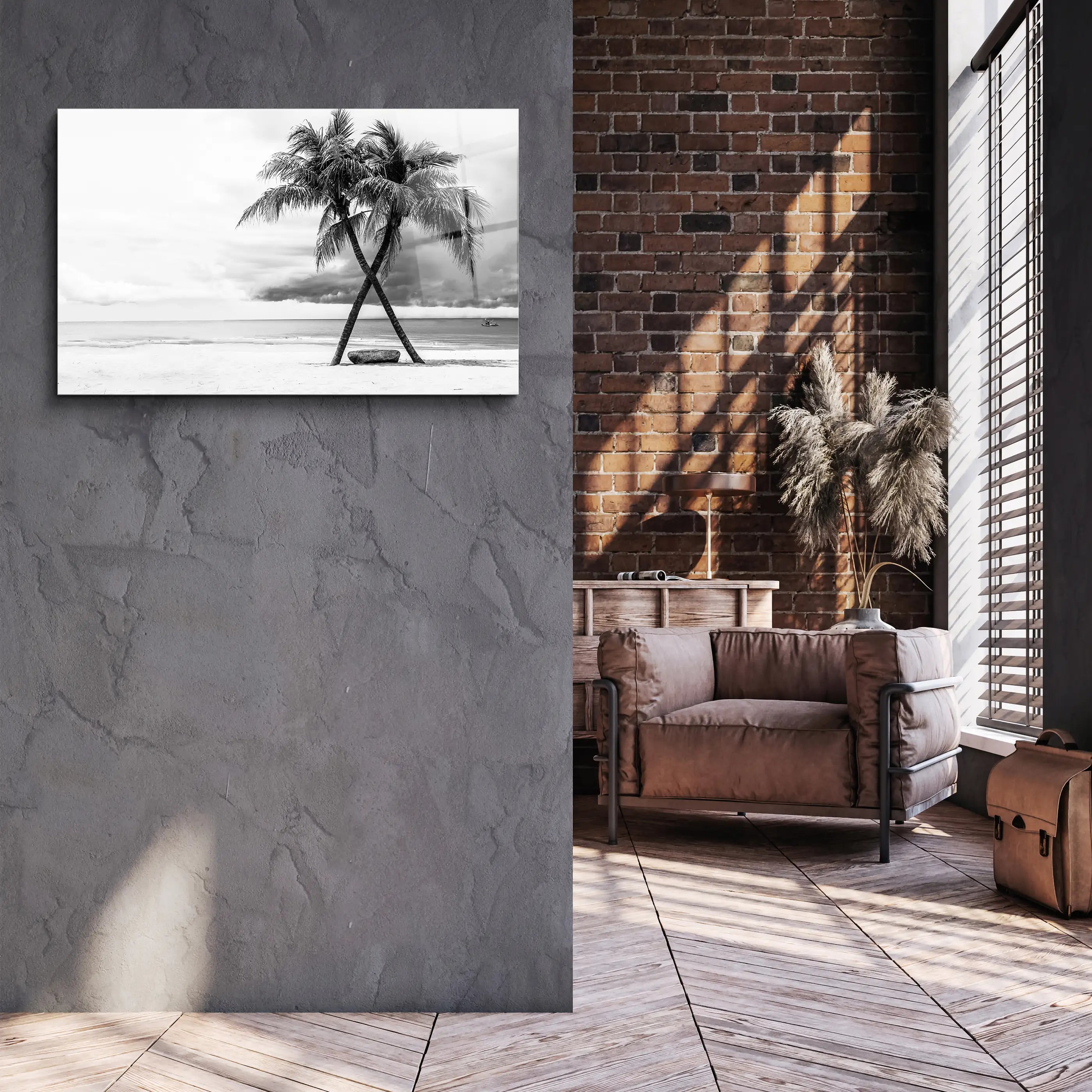 Coconut Tree Black White | Glass Wall Art