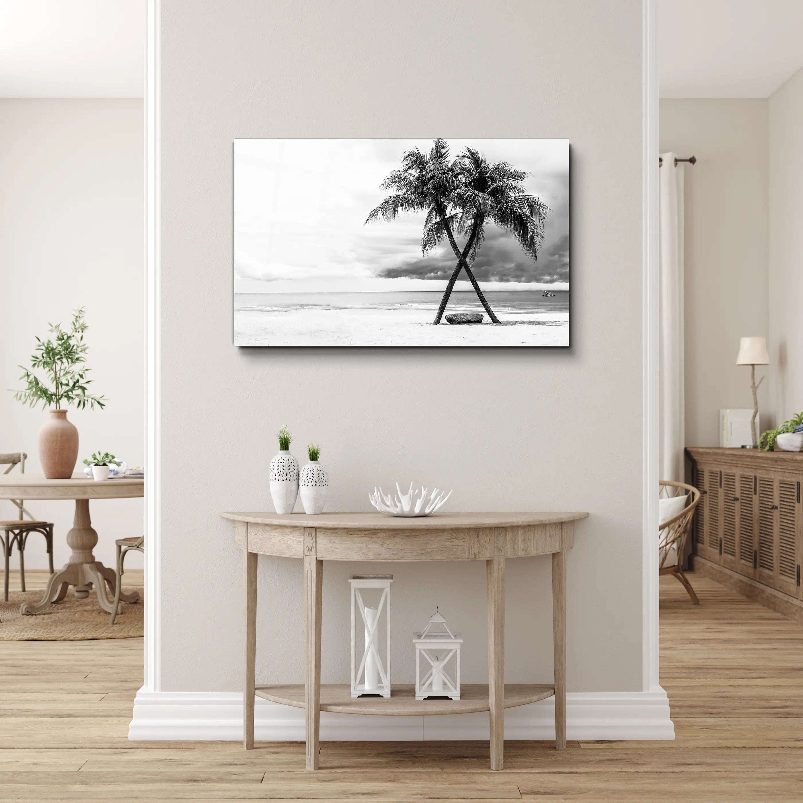 Coconut Tree Black White | Glass Wall Art