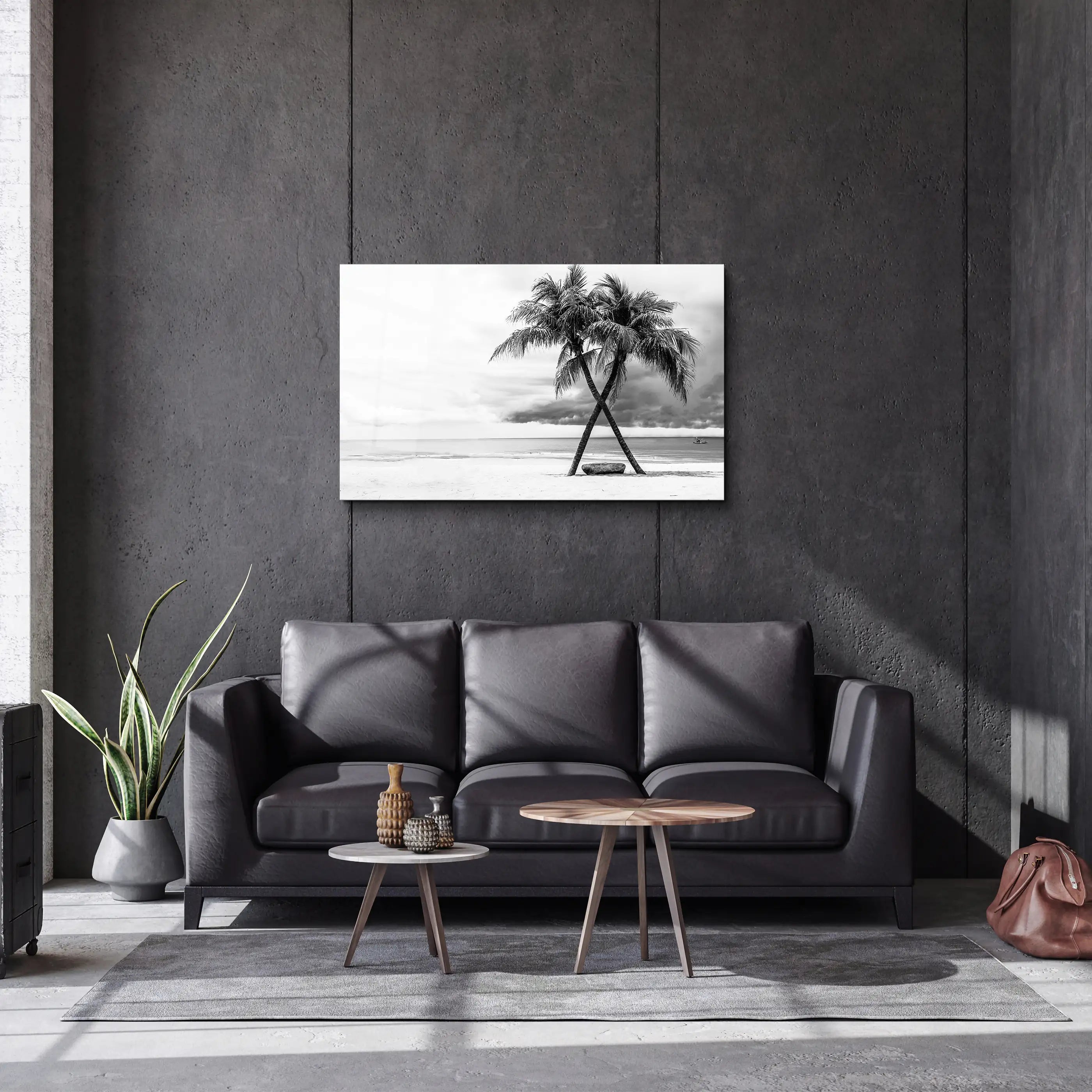 Coconut Tree Black White | Glass Wall Art