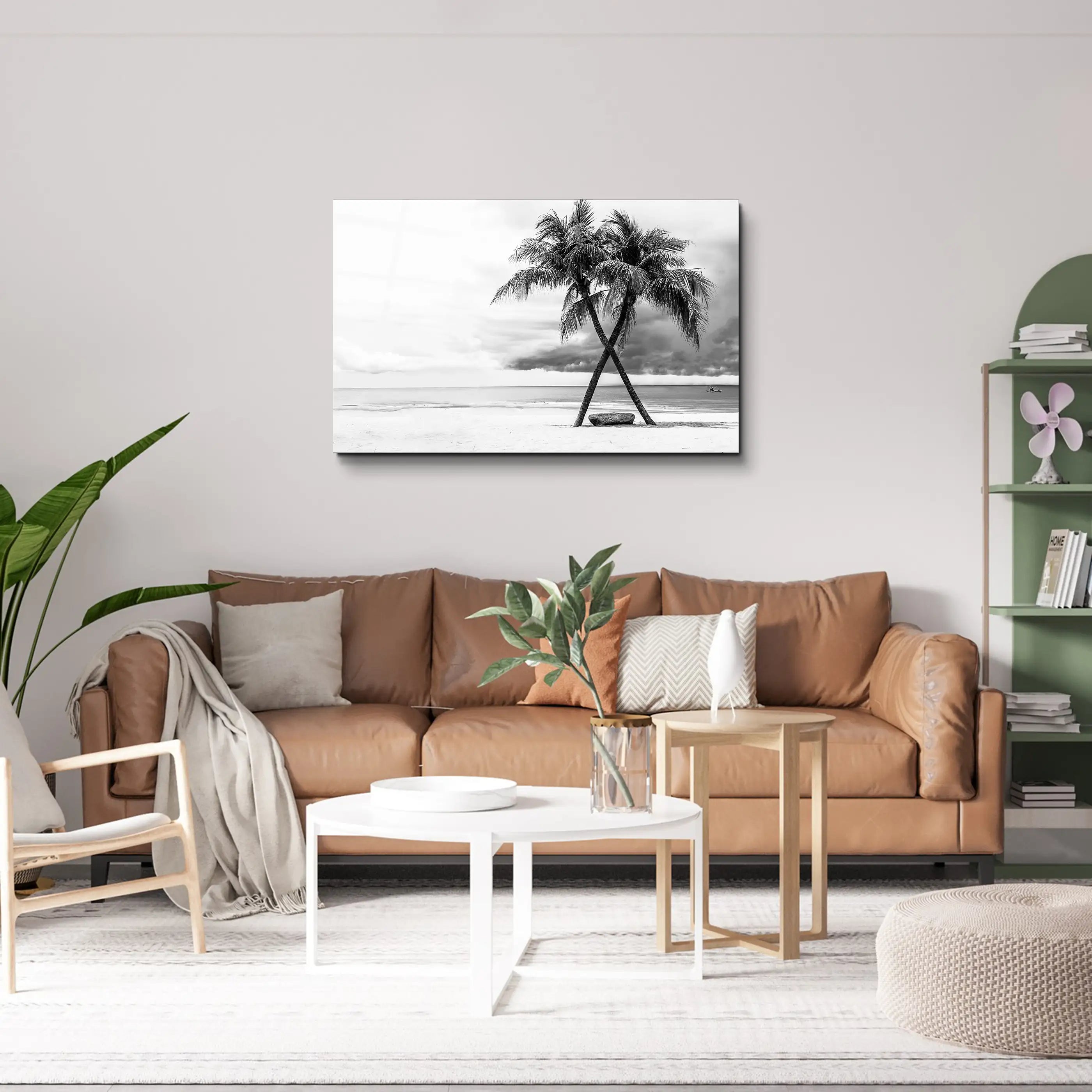 Coconut Tree Black White | Glass Wall Art