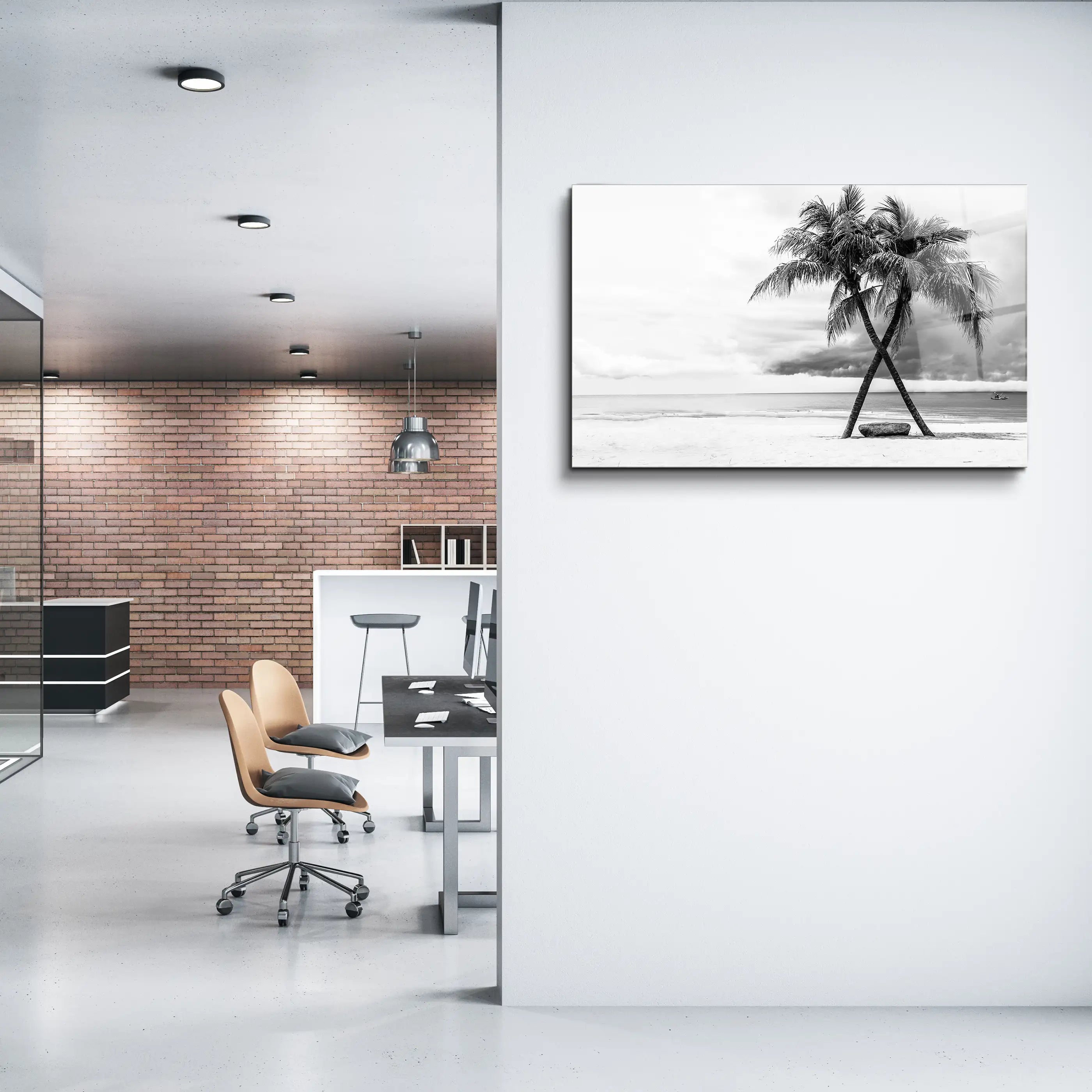 Coconut Tree Black White | Glass Wall Art