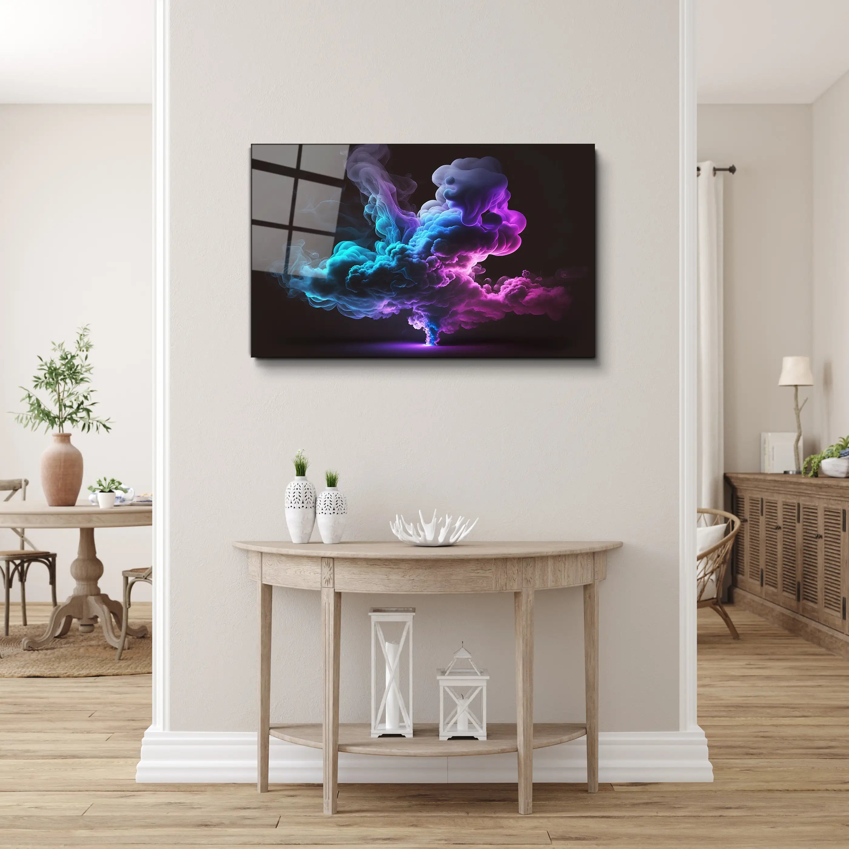 Smoke Cloud With Purple Green Glass Wall Art
