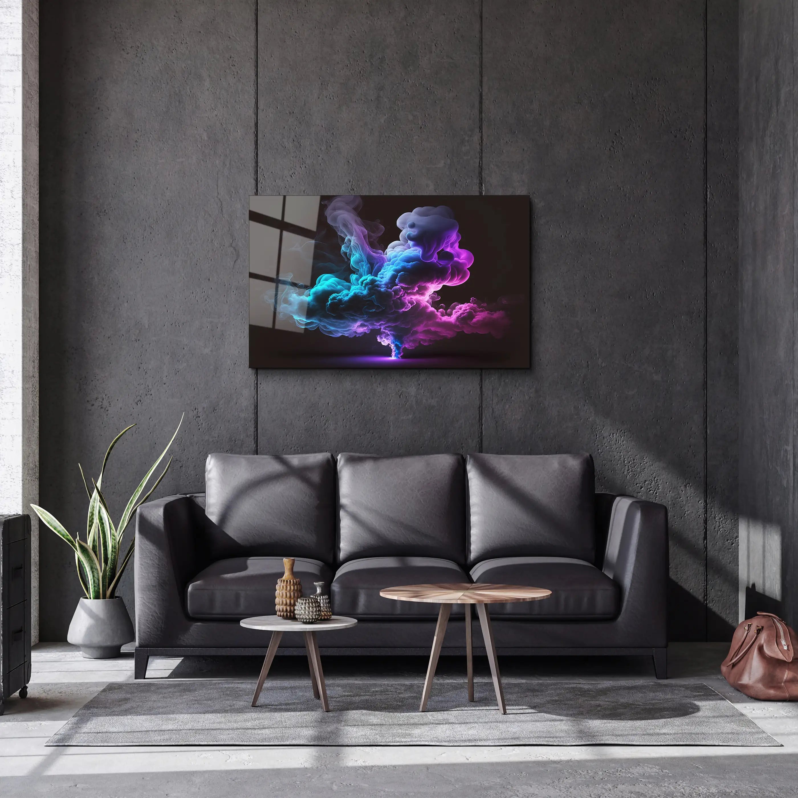 Smoke Cloud With Purple Green Glass Wall Art