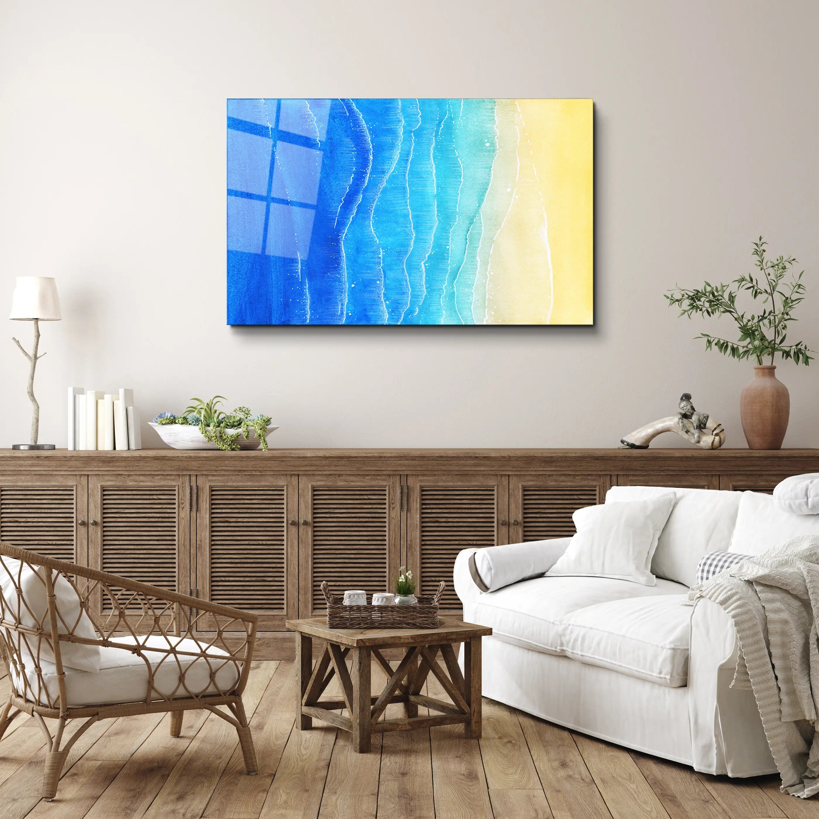 Watercolor blue sea | Glass Wall Art