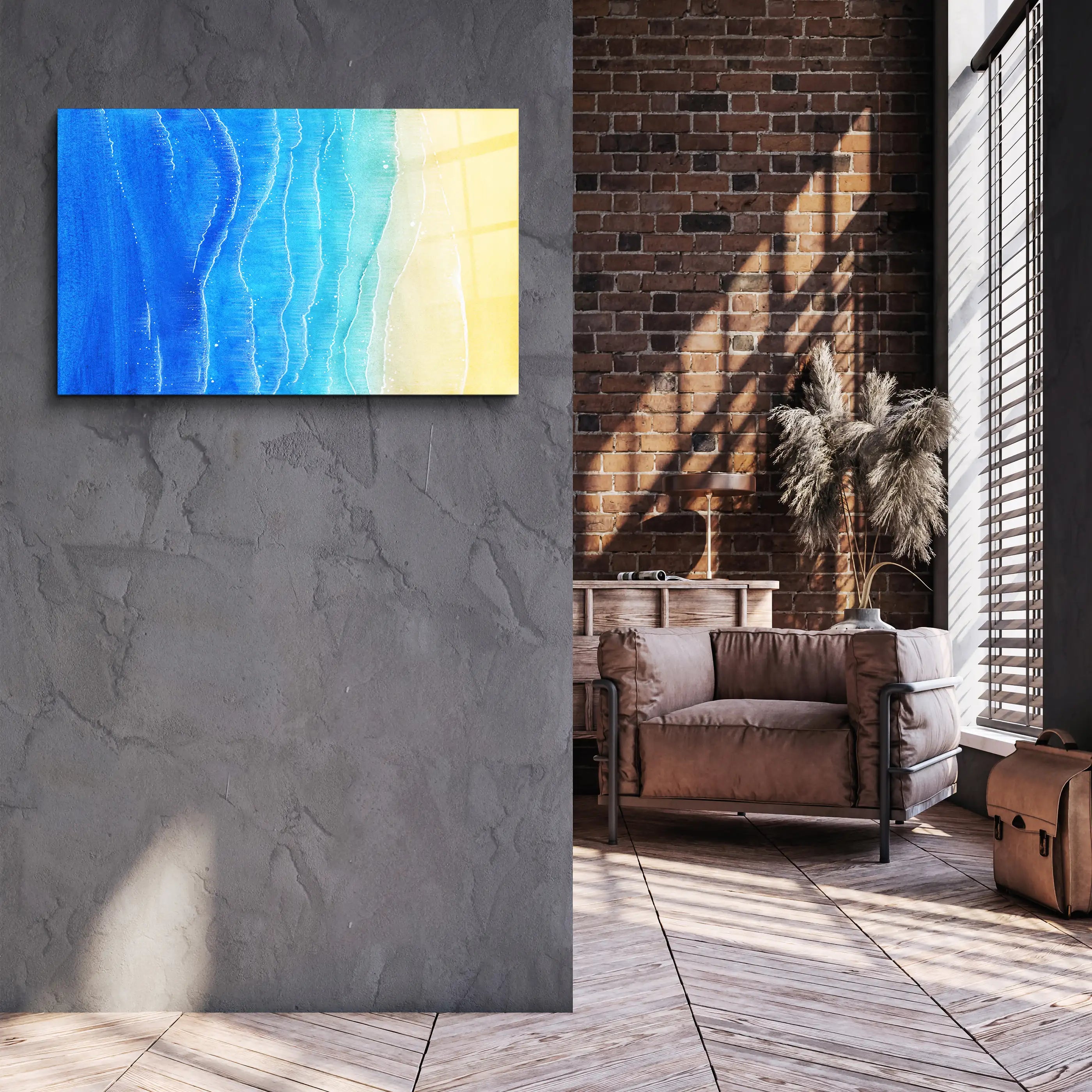 Watercolor blue sea | Glass Wall Art