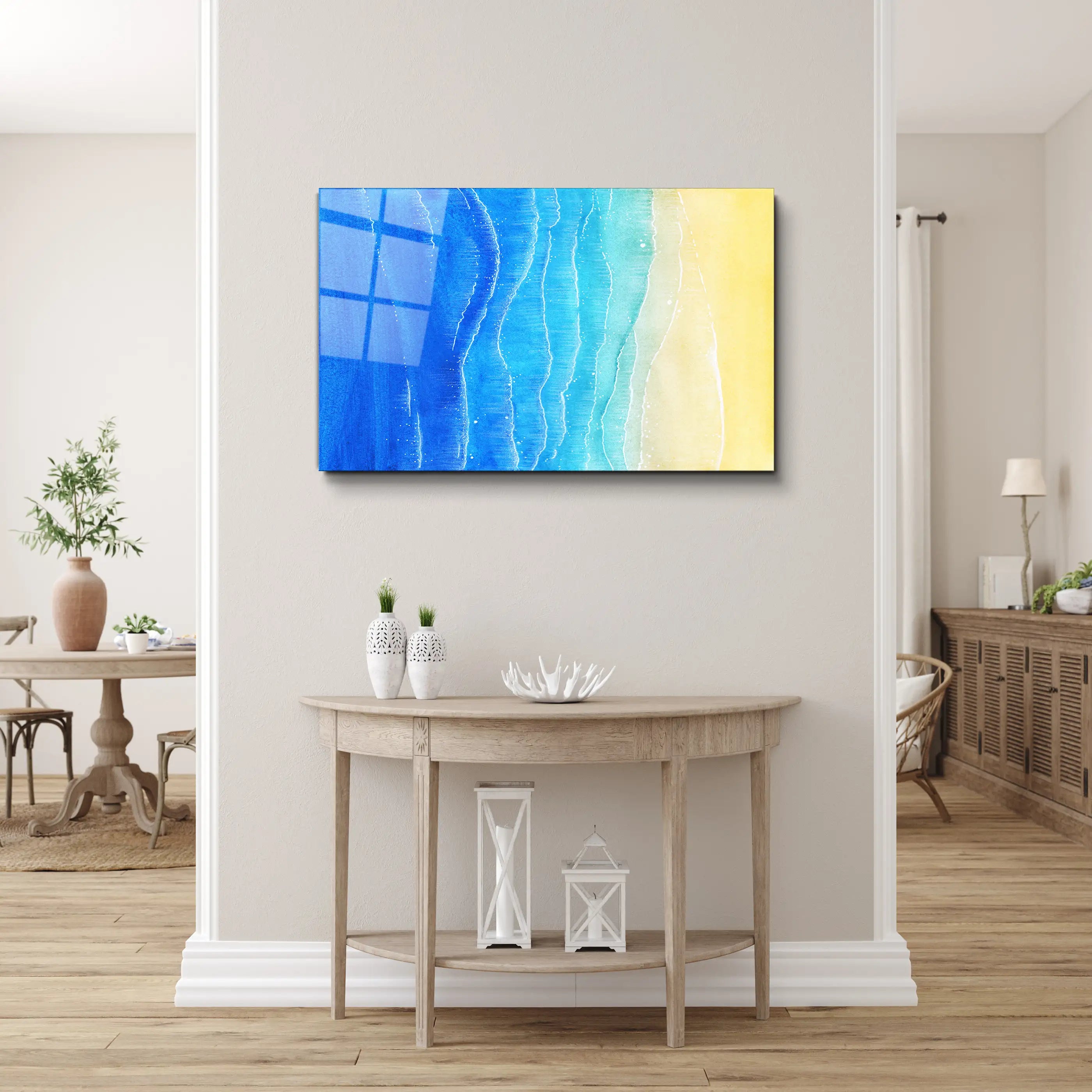 Watercolor blue sea | Glass Wall Art