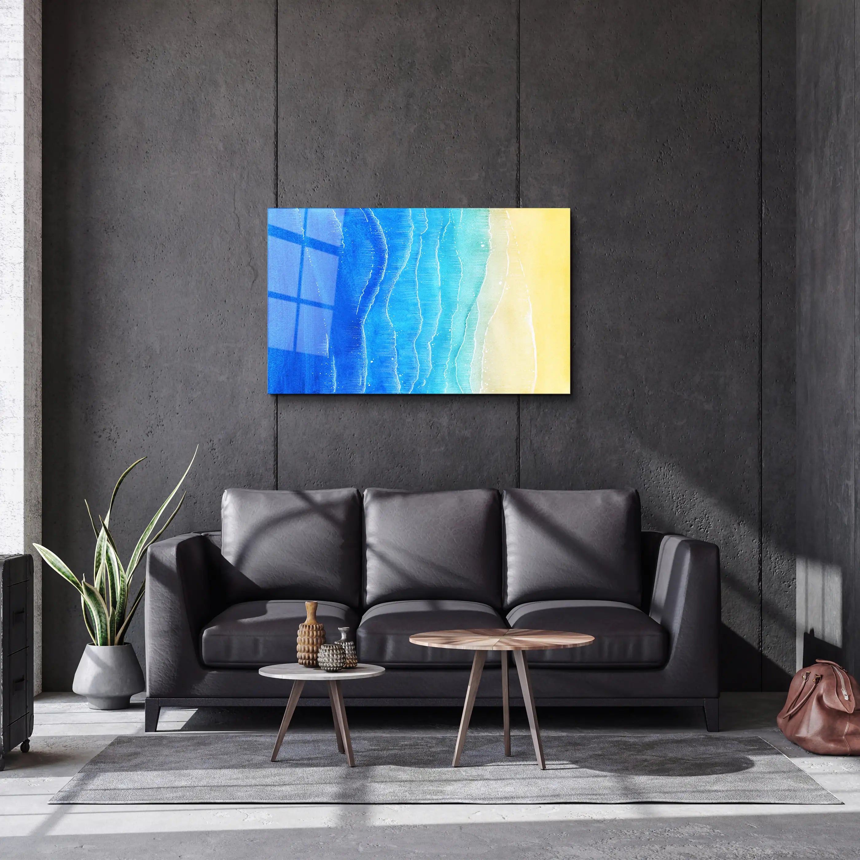 Watercolor blue sea | Glass Wall Art