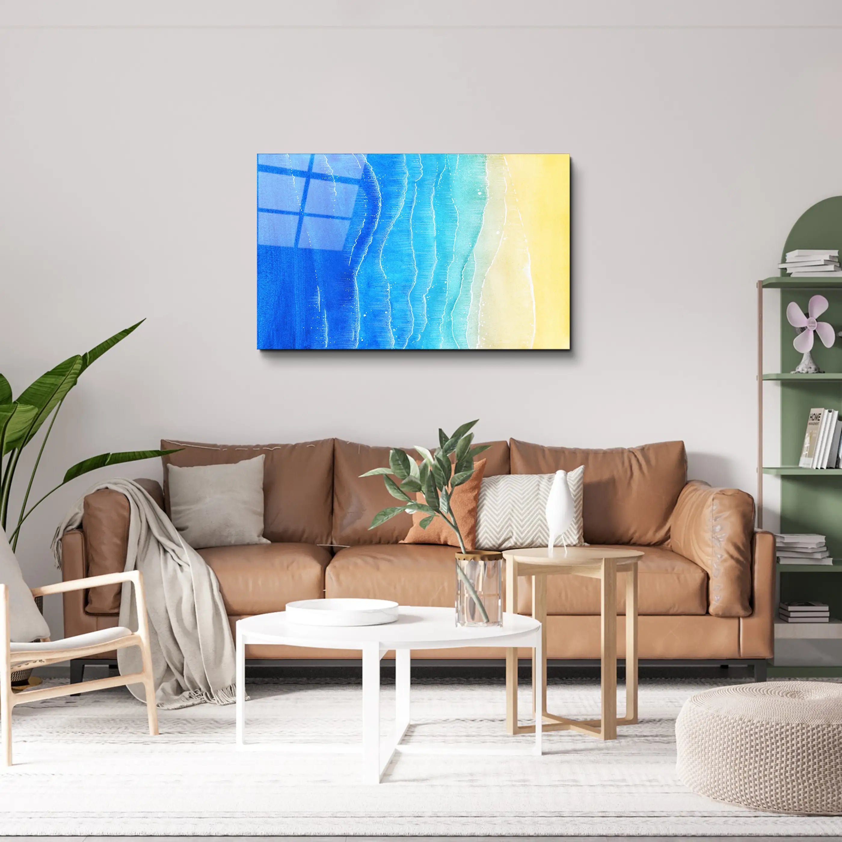 Watercolor blue sea | Glass Wall Art