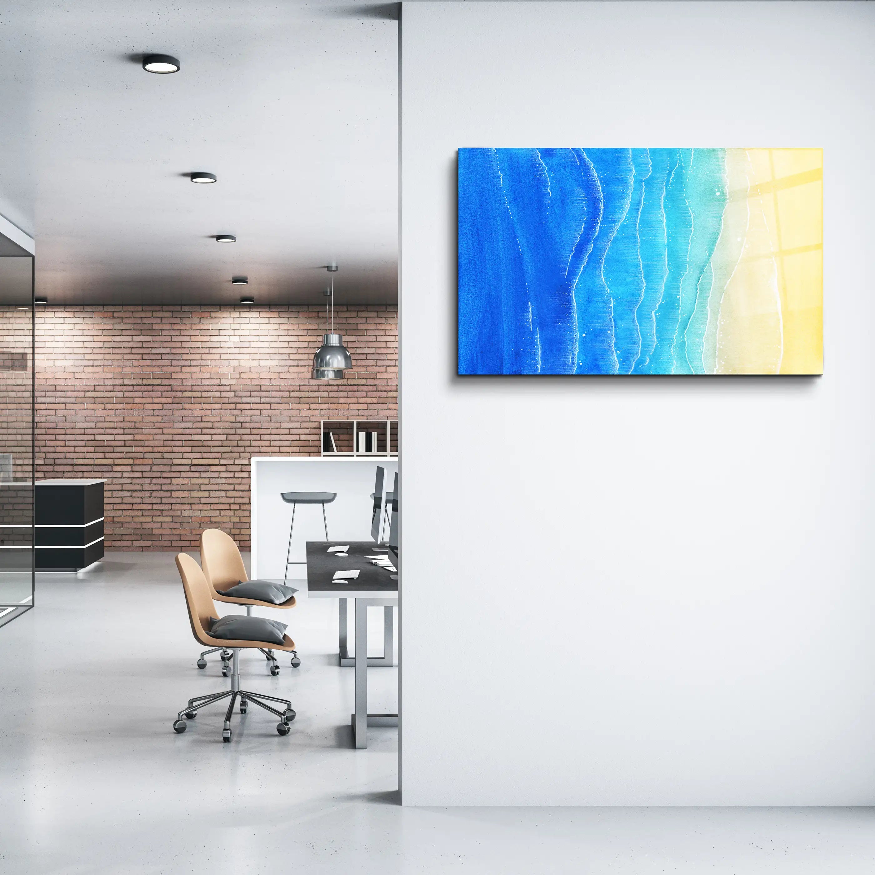 Watercolor blue sea | Glass Wall Art