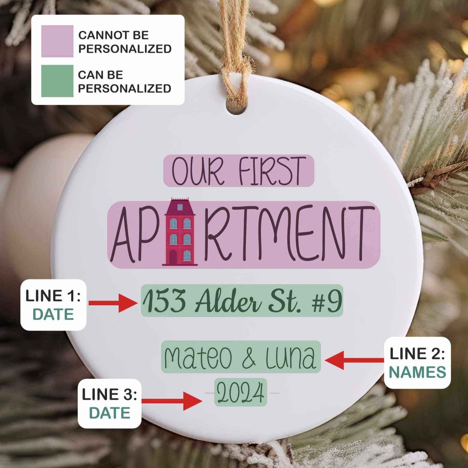 Our First Apartment Ornament Personalized - First Apartment Christmas Ornament - New House Ornament