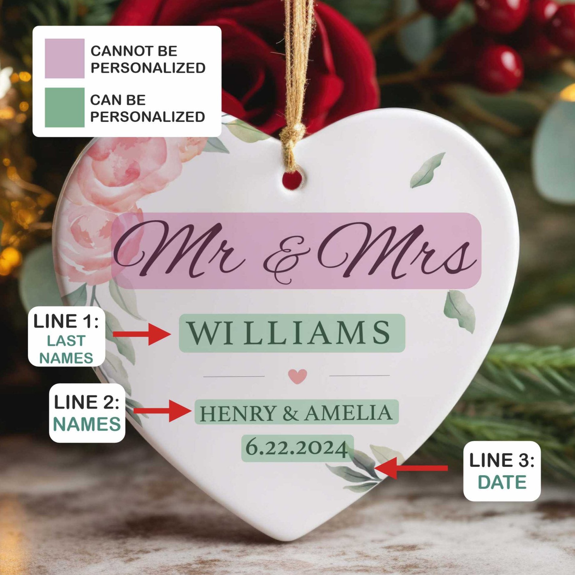 First Christmas Married Ornament - Mr and Mrs Sprig Christmas Ornament - Personalized