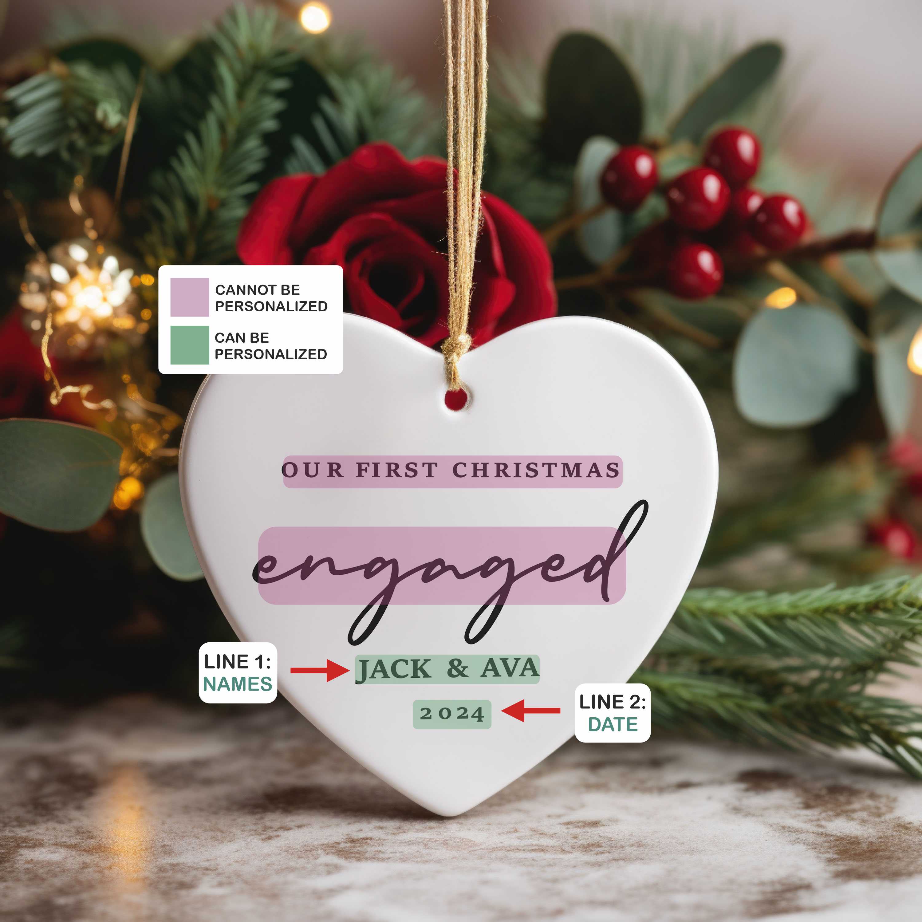 Engagement Christmas Ornament - Personalized First Christmas Keepsake - Engaged Christmas Gift 2025