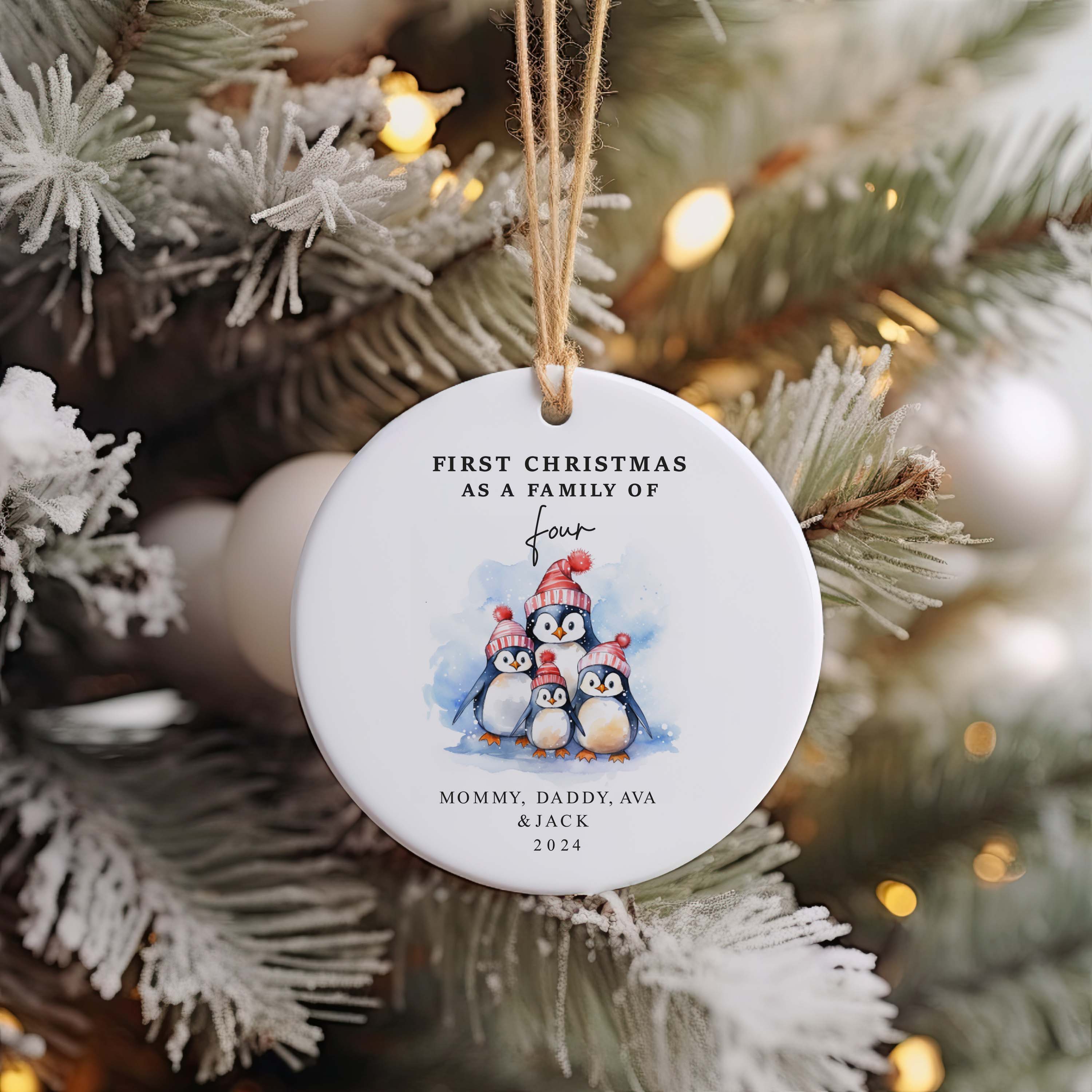 Family of Four Christmas Ornament - New Baby 2025 - Personalized Family Keepsake