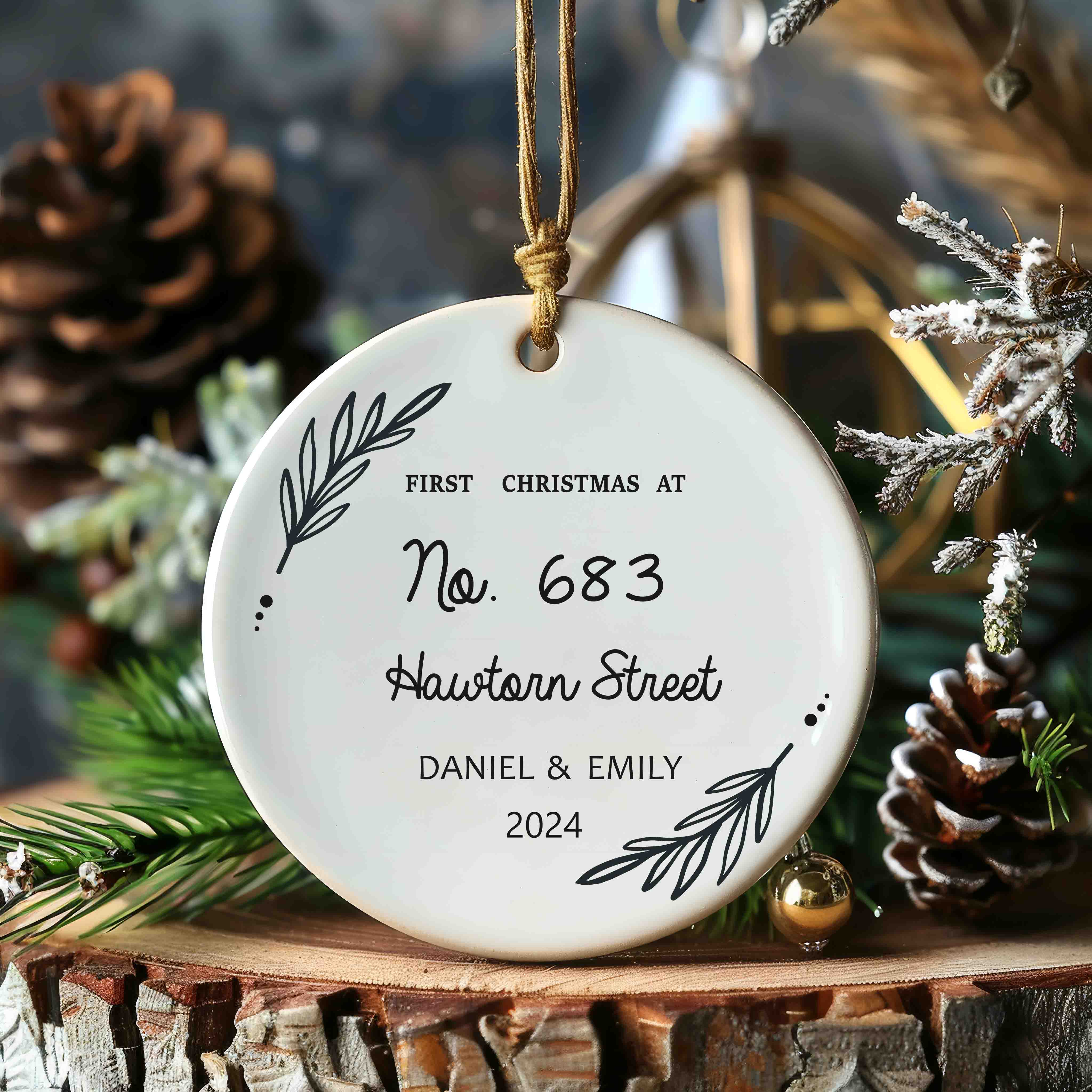 New Home Ornament Personalized - First Home Christmas Ornament - New House Ornament - Marbled Botanical Frame