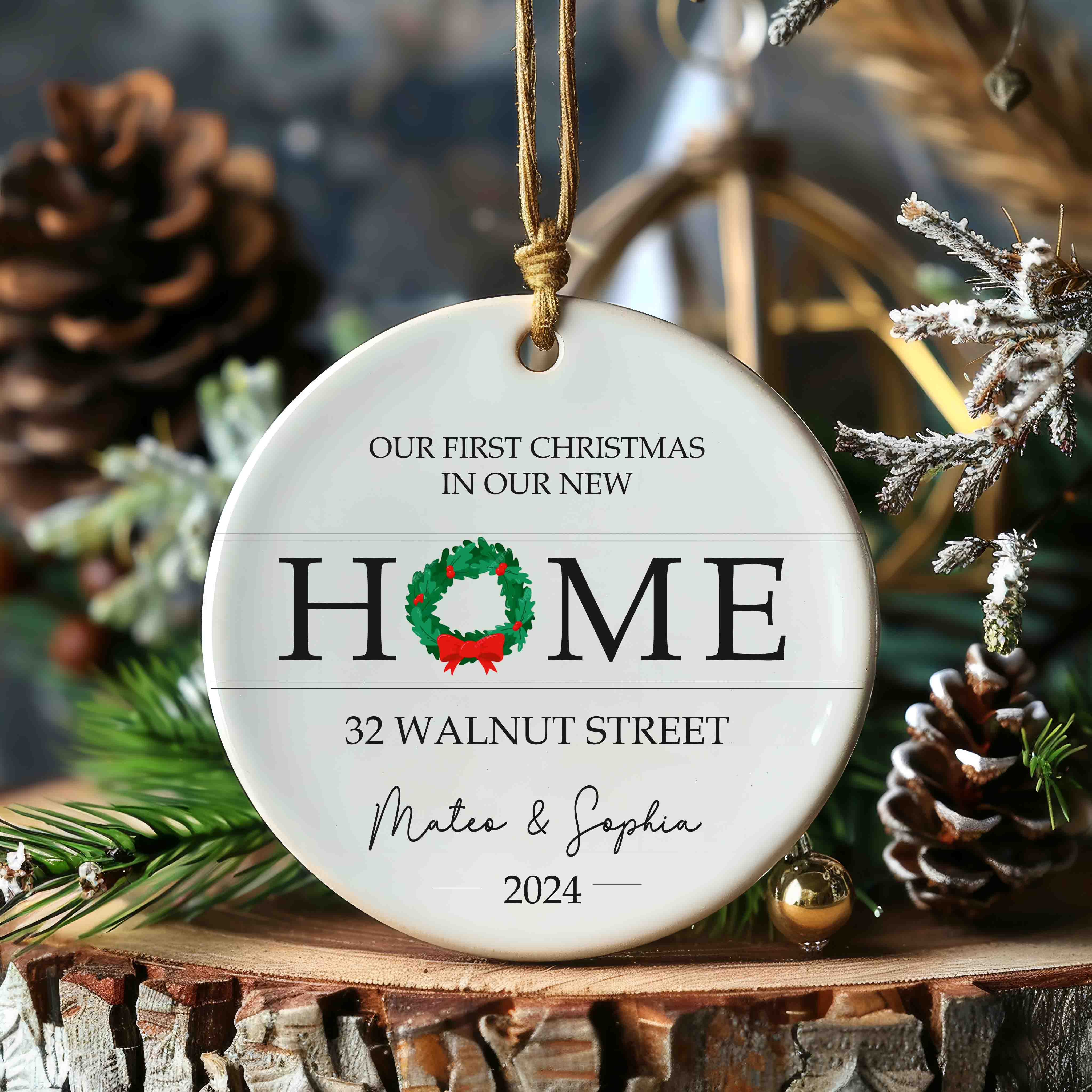 Personalized New Home Ornament - New Home Christmas Ornament - Wreath New House Ornament