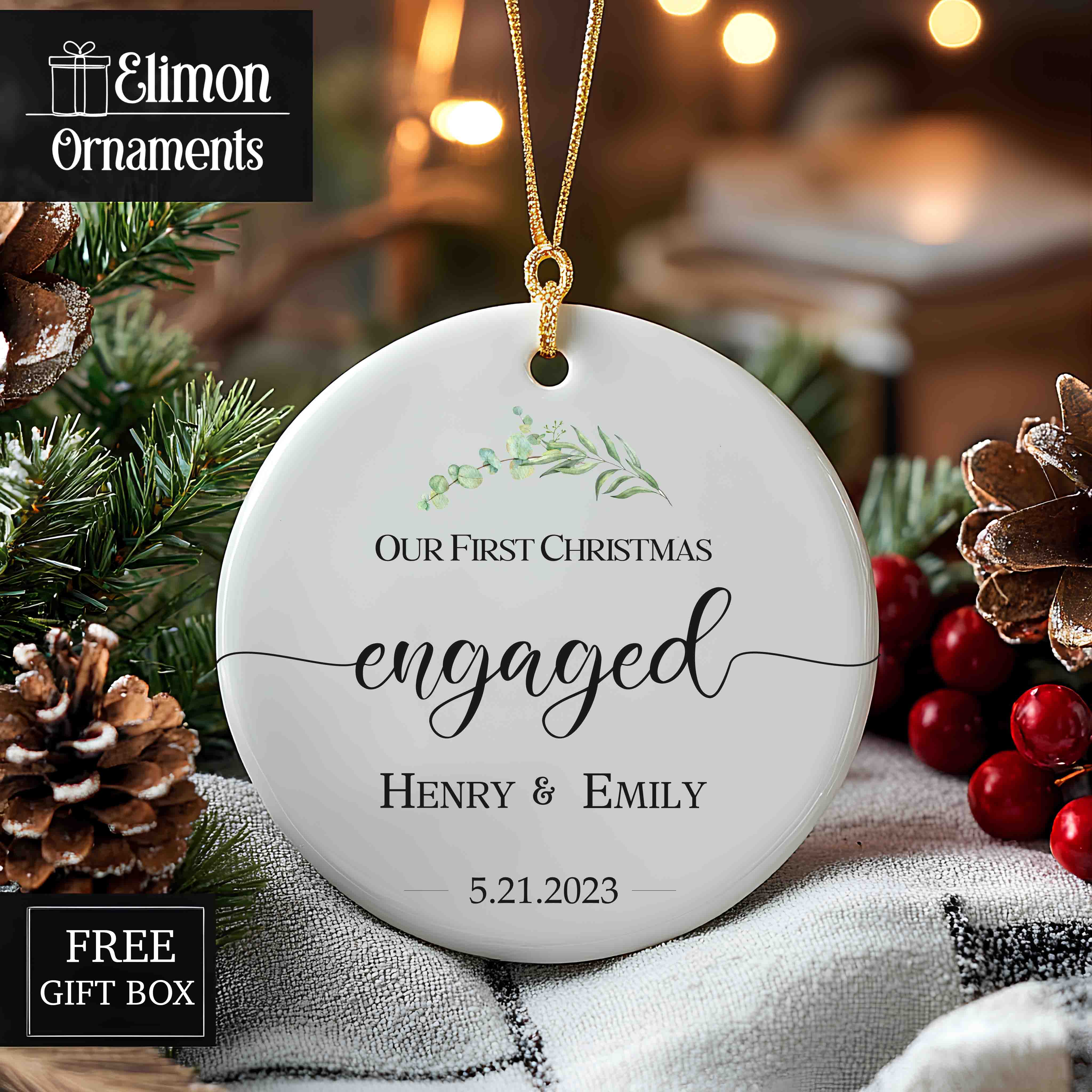 Engaged Christmas Ornament - Personalized First Christmas Engaged - Classic Engaged Ornament