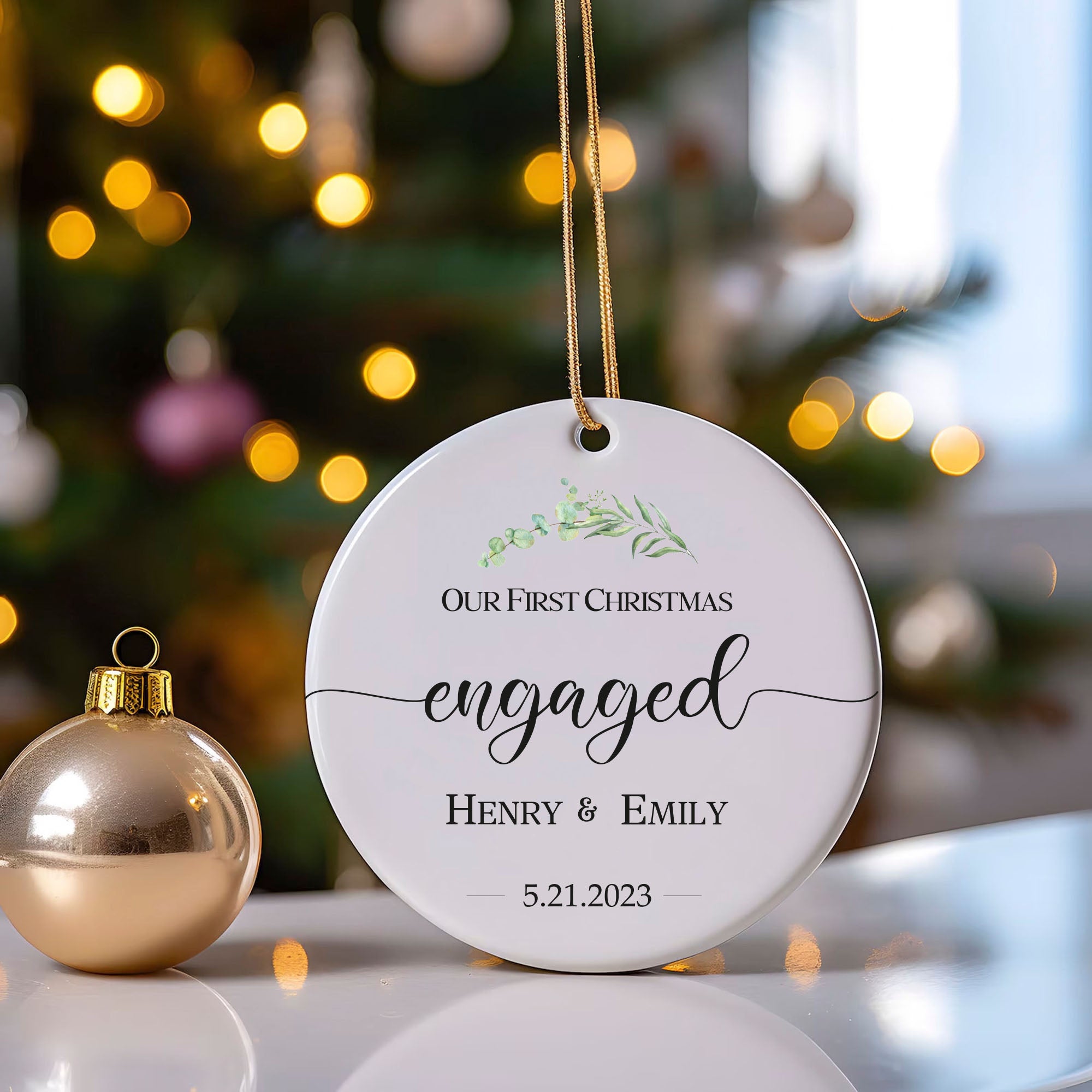 Engaged Christmas Ornament - Personalized First Christmas Engaged - Classic Engaged Ornament