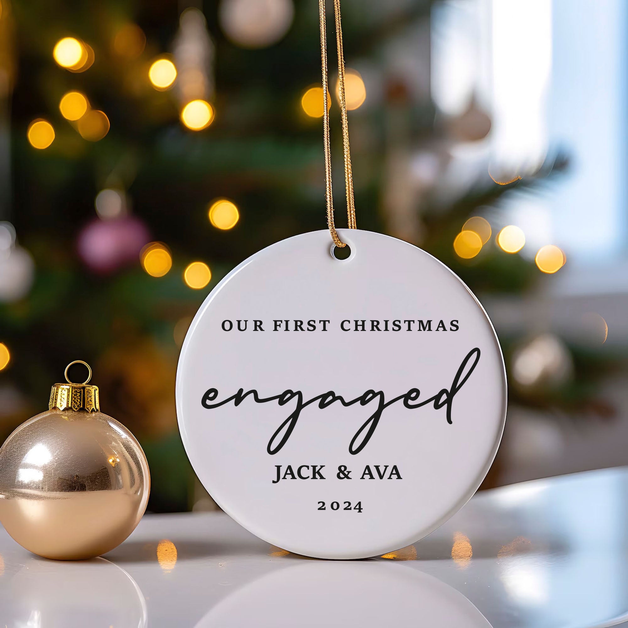 Engagement Christmas Ornament - Personalized First Christmas Keepsake - Engaged Christmas Gift 2025