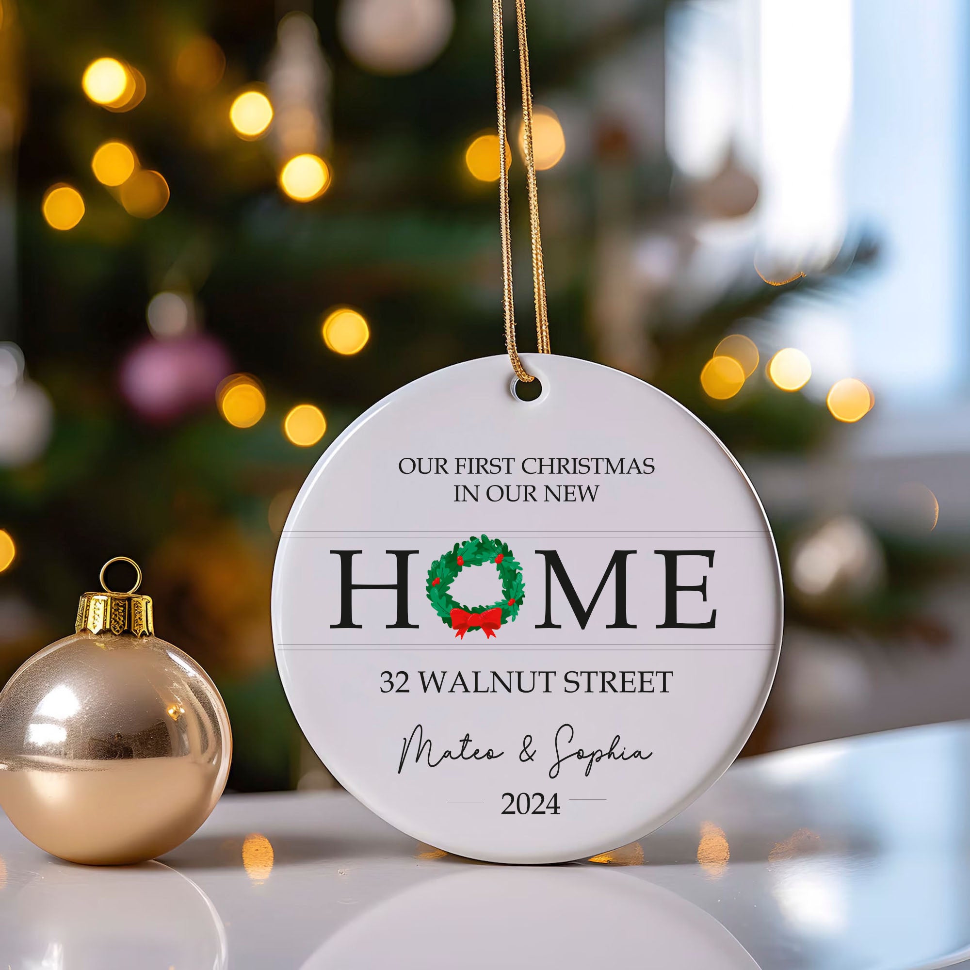 Personalized New Home Ornament - New Home Christmas Ornament - Wreath New House Ornament