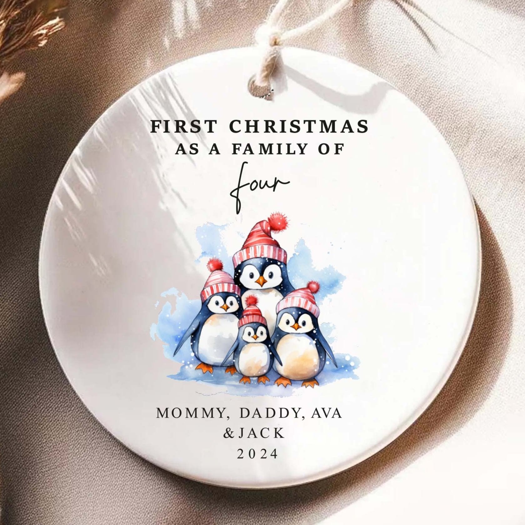 Family of Four Christmas Ornament - New Baby 2025 - Personalized Family Keepsake