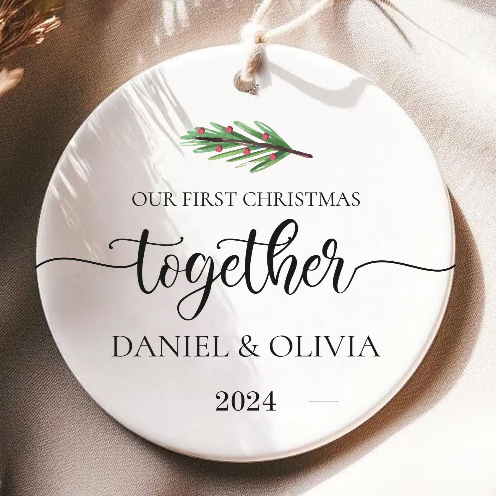 First Christmas Together Ornament - Couples Ornament - Personalized Heart Shape