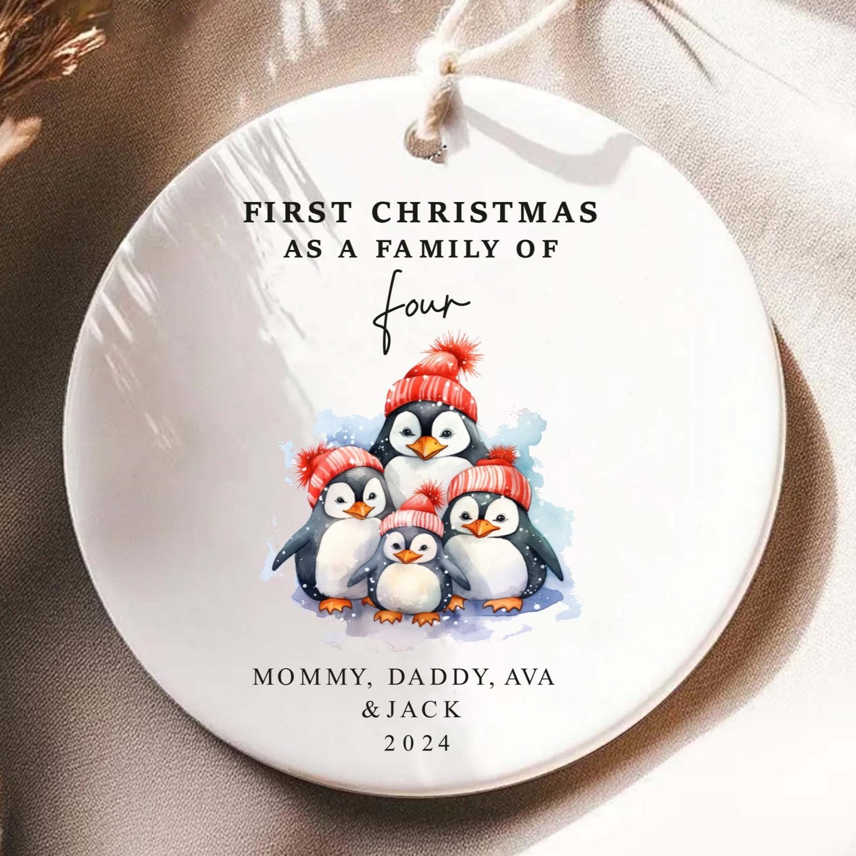 Family of Four Christmas Ornament - Personalized Family Keepsake - New Baby 2025