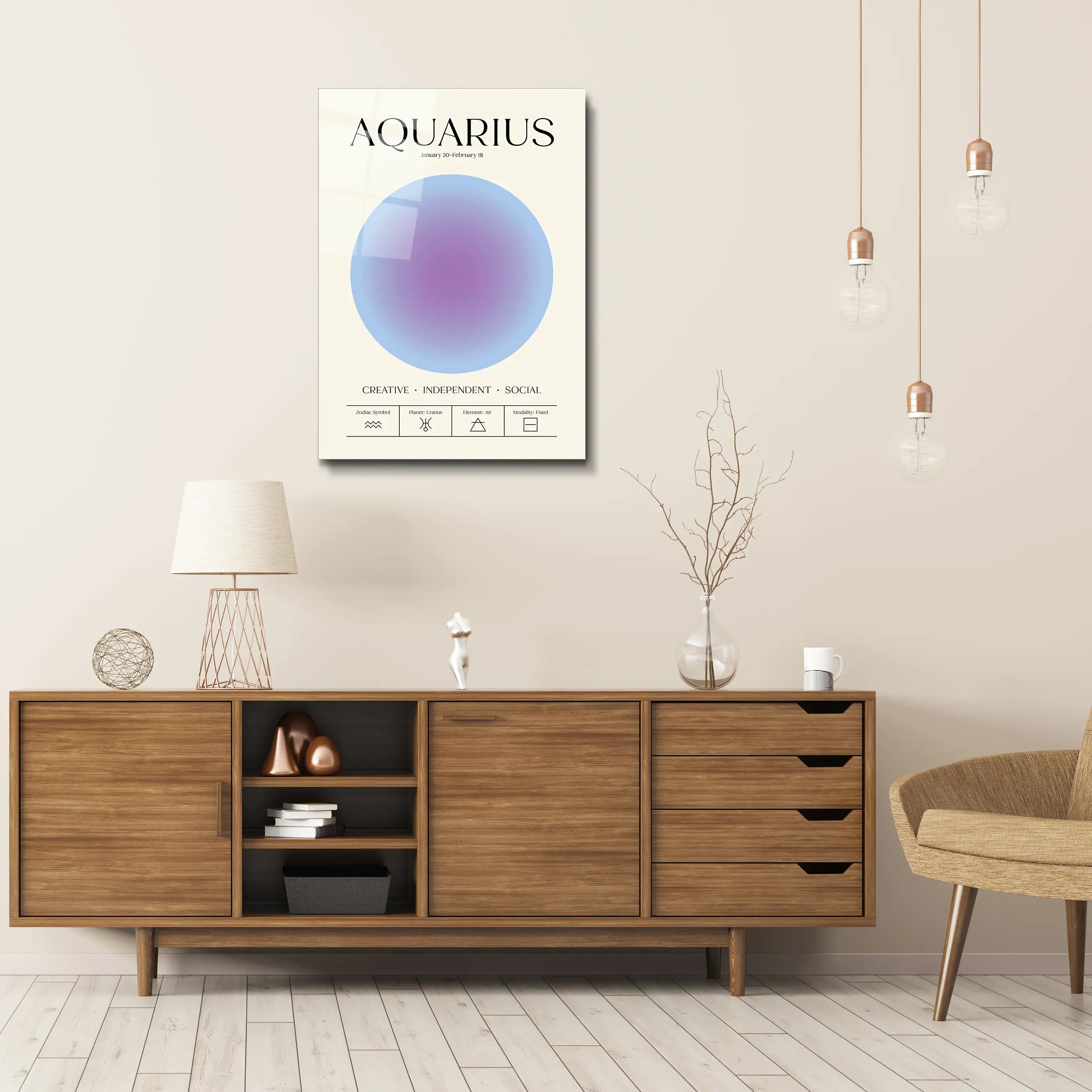 "Aquarius Aura Energy" Glass Wall Art, Retro Zodiac