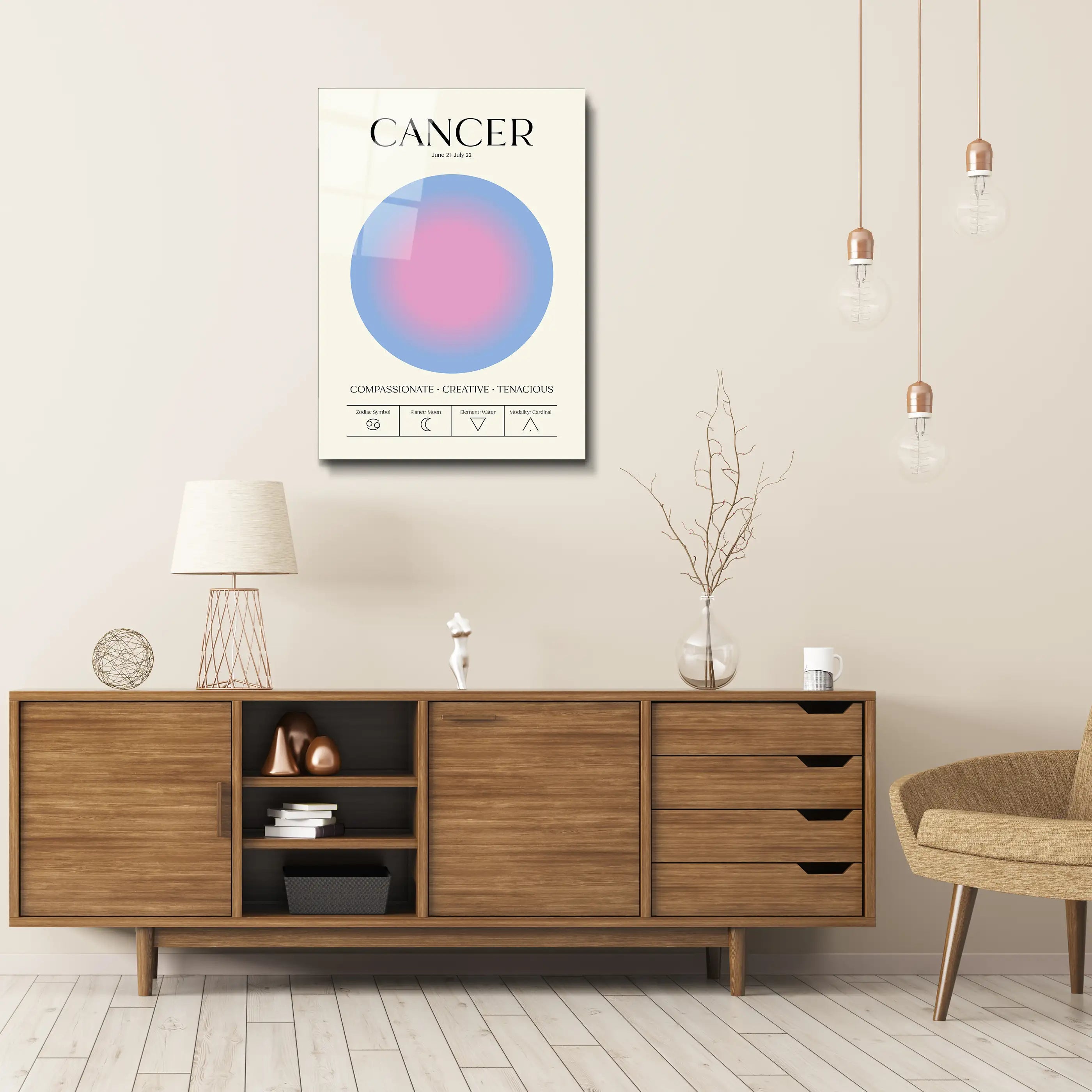 "Cancer Aura Energy" Glass Wall Art, Retro Zodiac