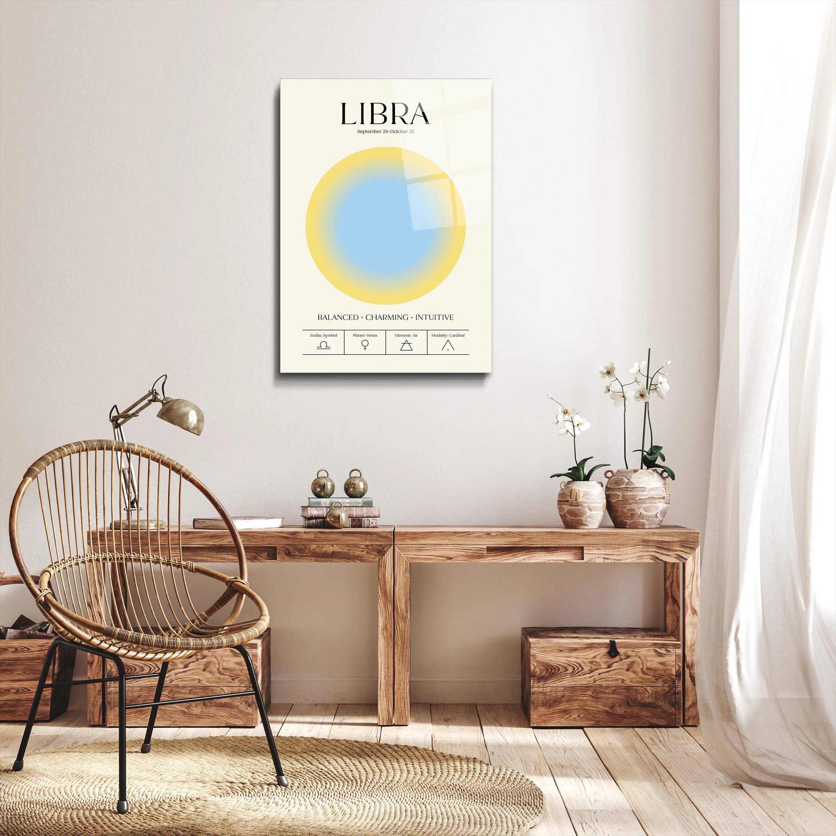 "Libra Aura Energy" Glass Wall Art, Retro Zodiac