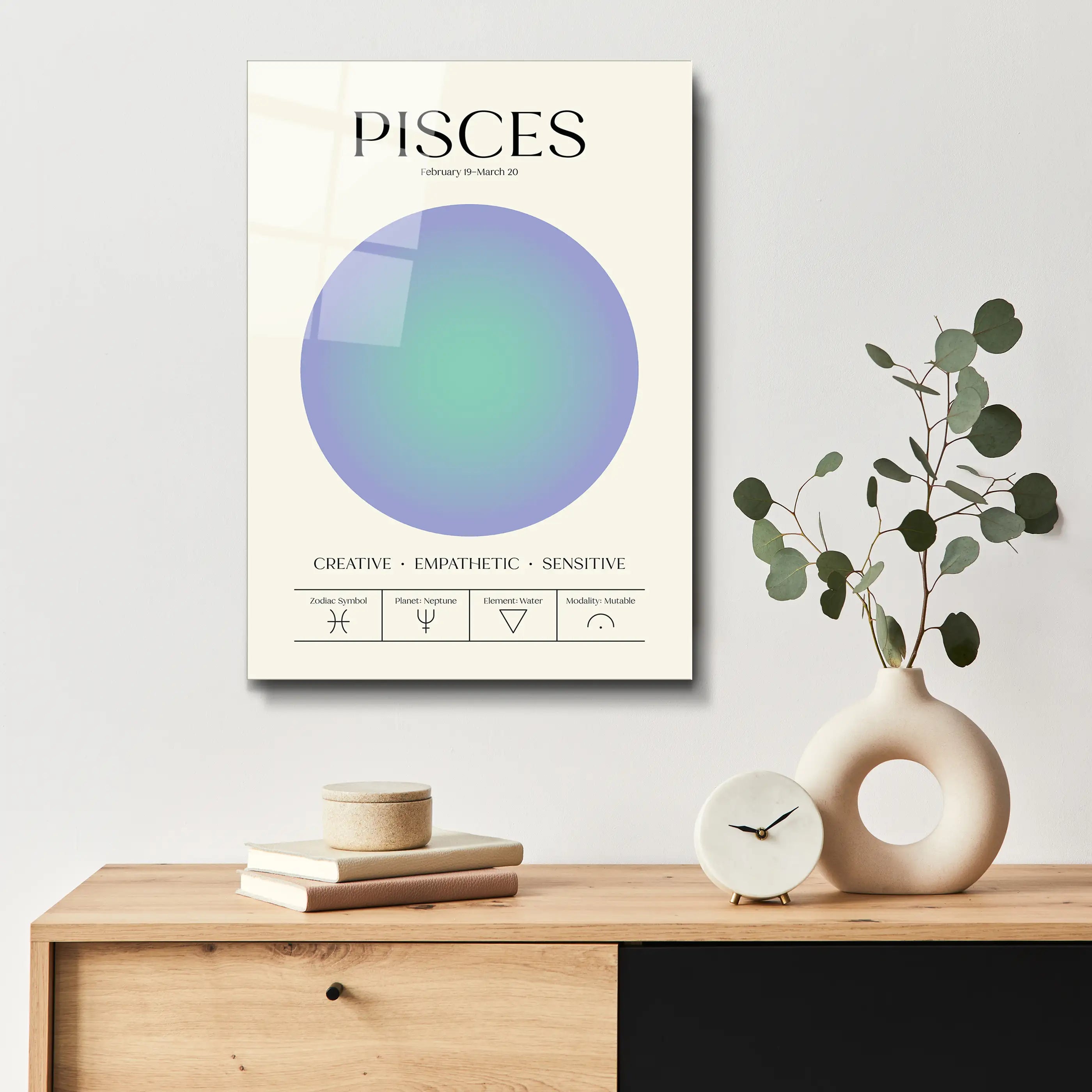 "Pisces Aura Energy" Glass Wall Art, Retro Zodiac