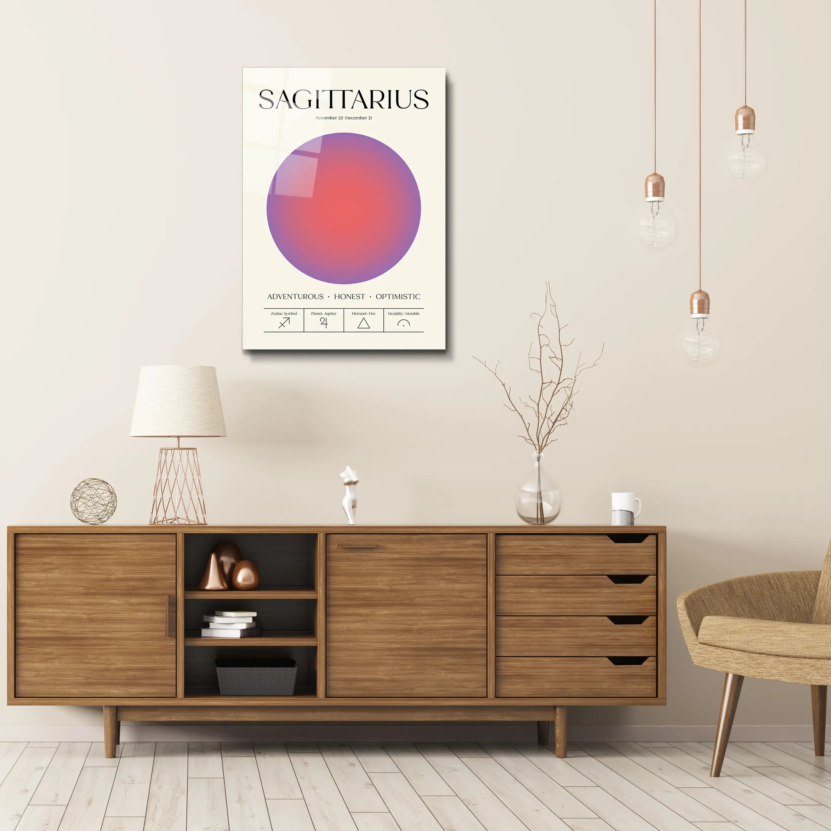 "Sagittarius Aura Energy" Glass Wall Art, Retro Zodiac