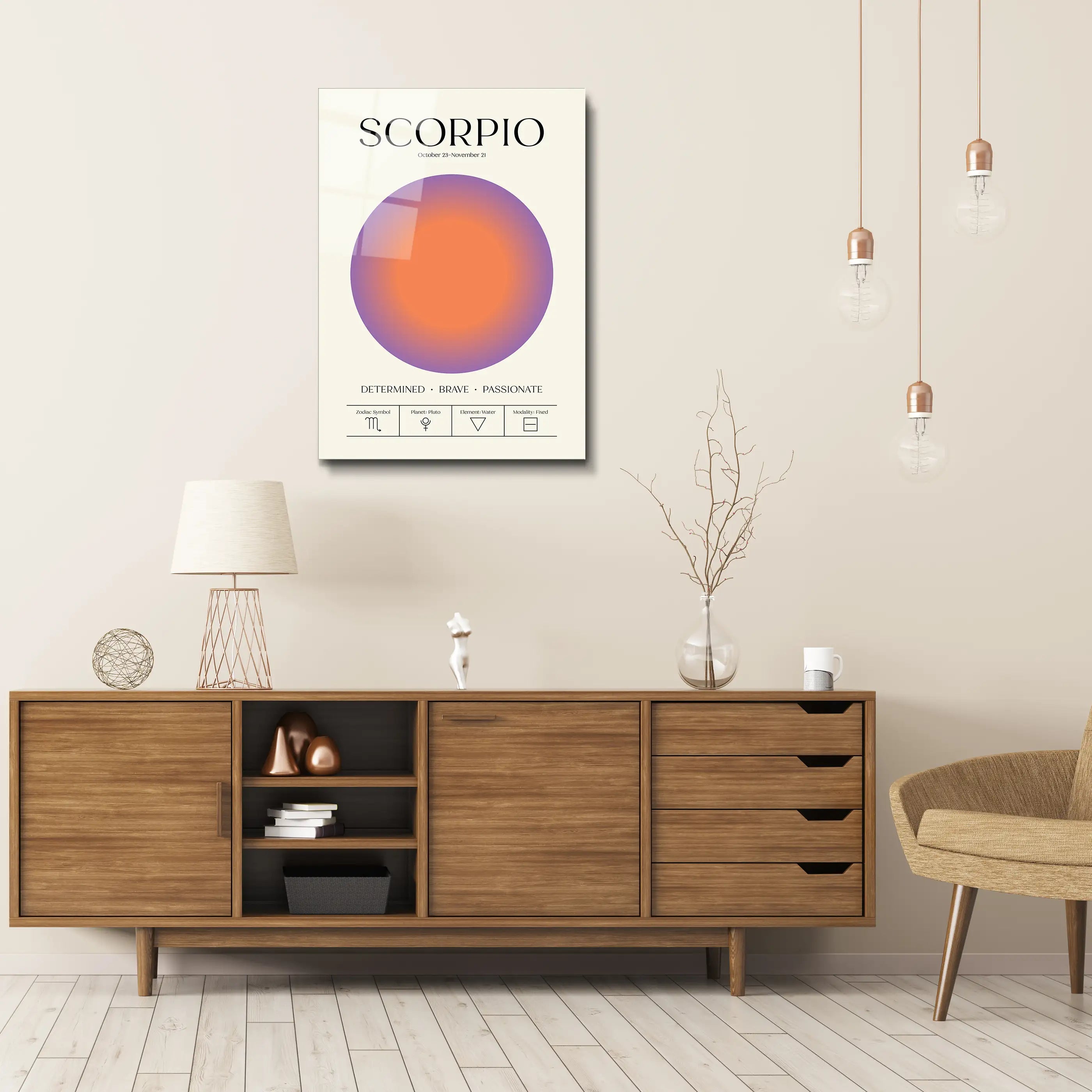 "Scorpio Aura Energy" Glass Wall Art, Retro Zodiac