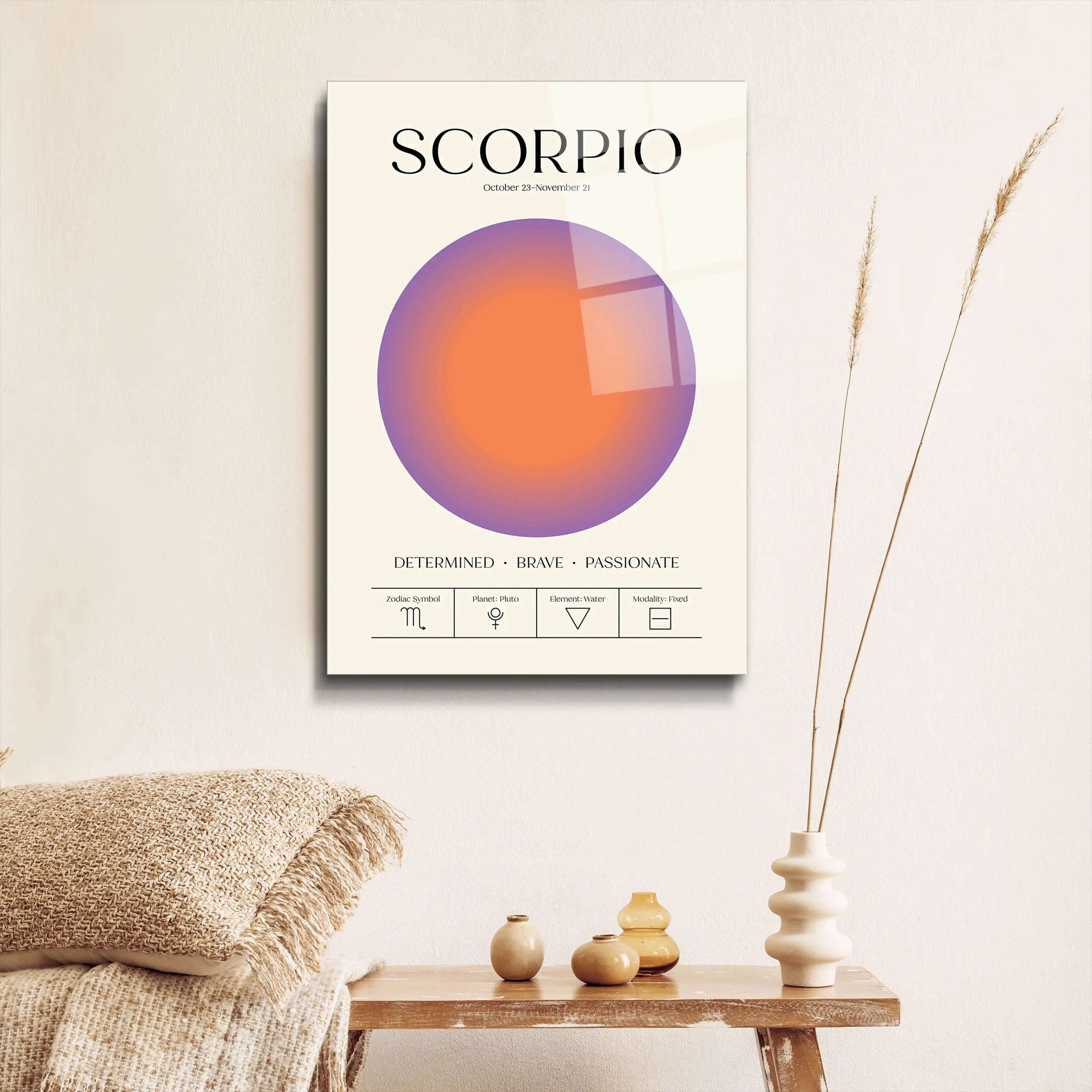 "Scorpio Aura Energy" Glass Wall Art, Retro Zodiac