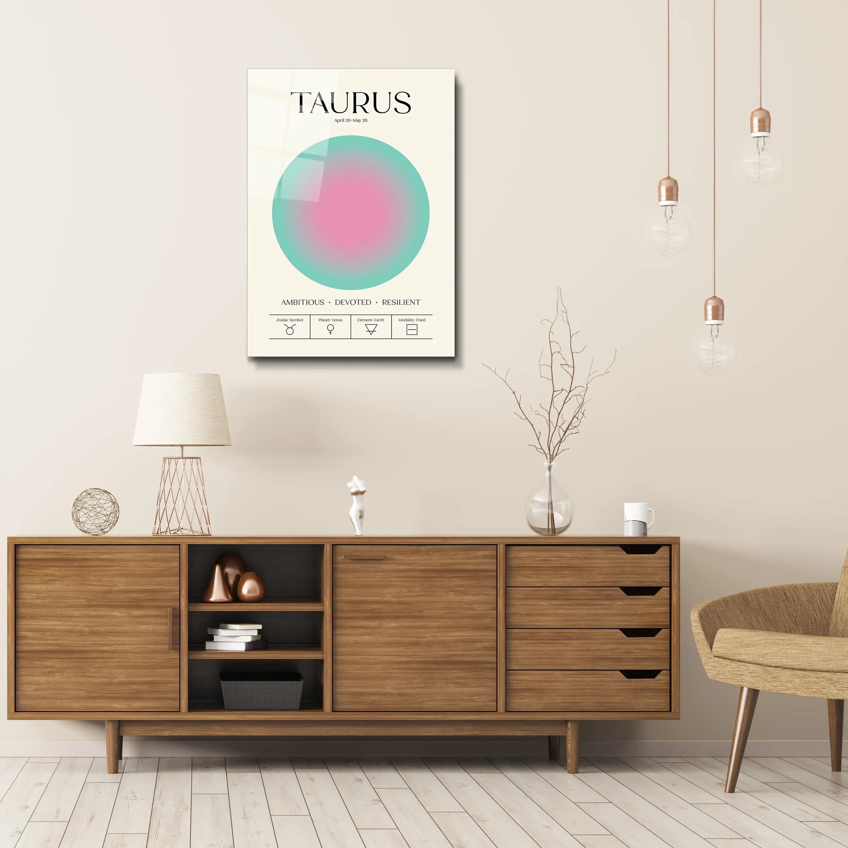 "Taurus Aura Energy" Glass Wall Art, Retro Zodiac