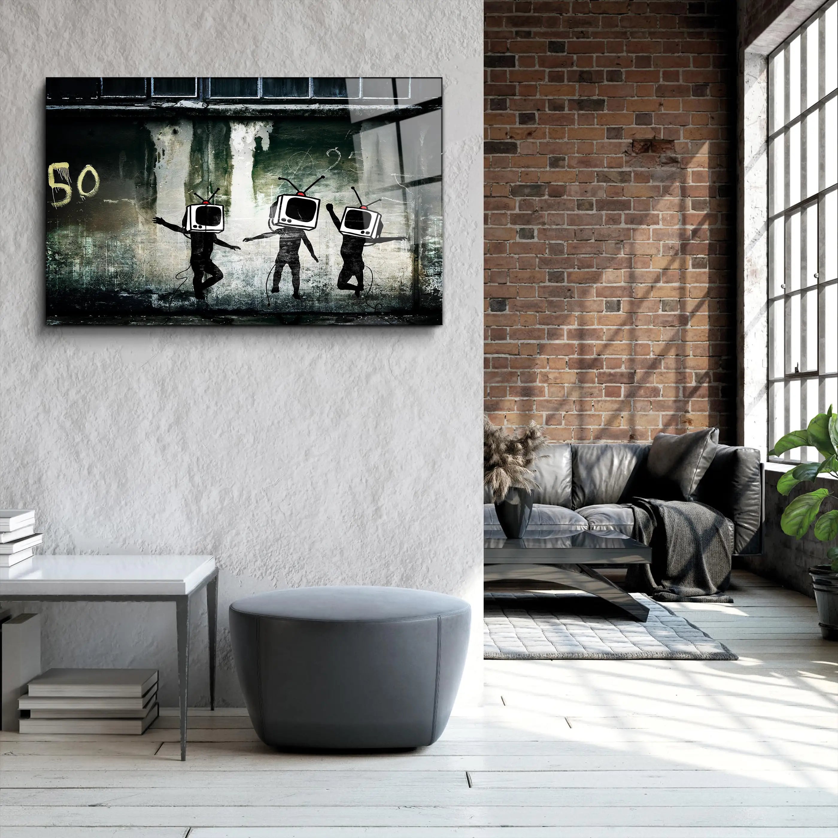 Banksy Dancing TV Glass Printing Wall Art