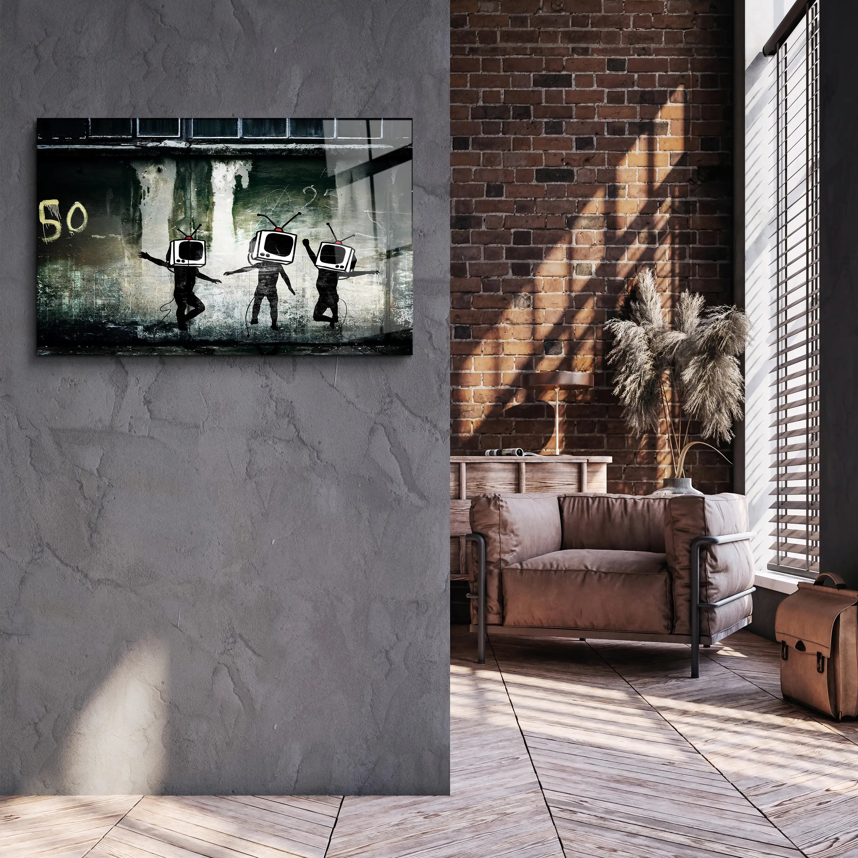 Banksy Dancing TV Glass Printing Wall Art