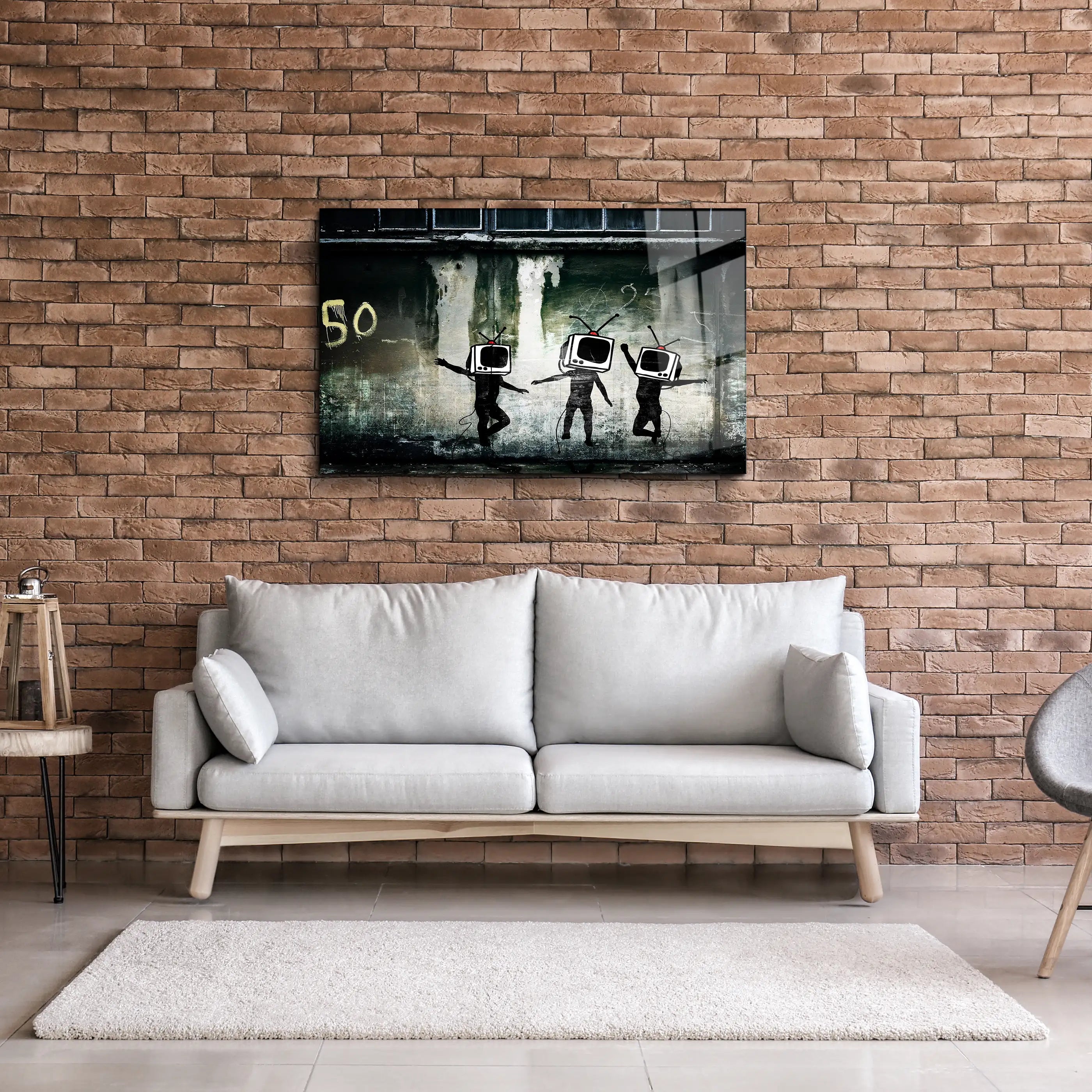 Banksy Dancing TV Glass Printing Wall Art