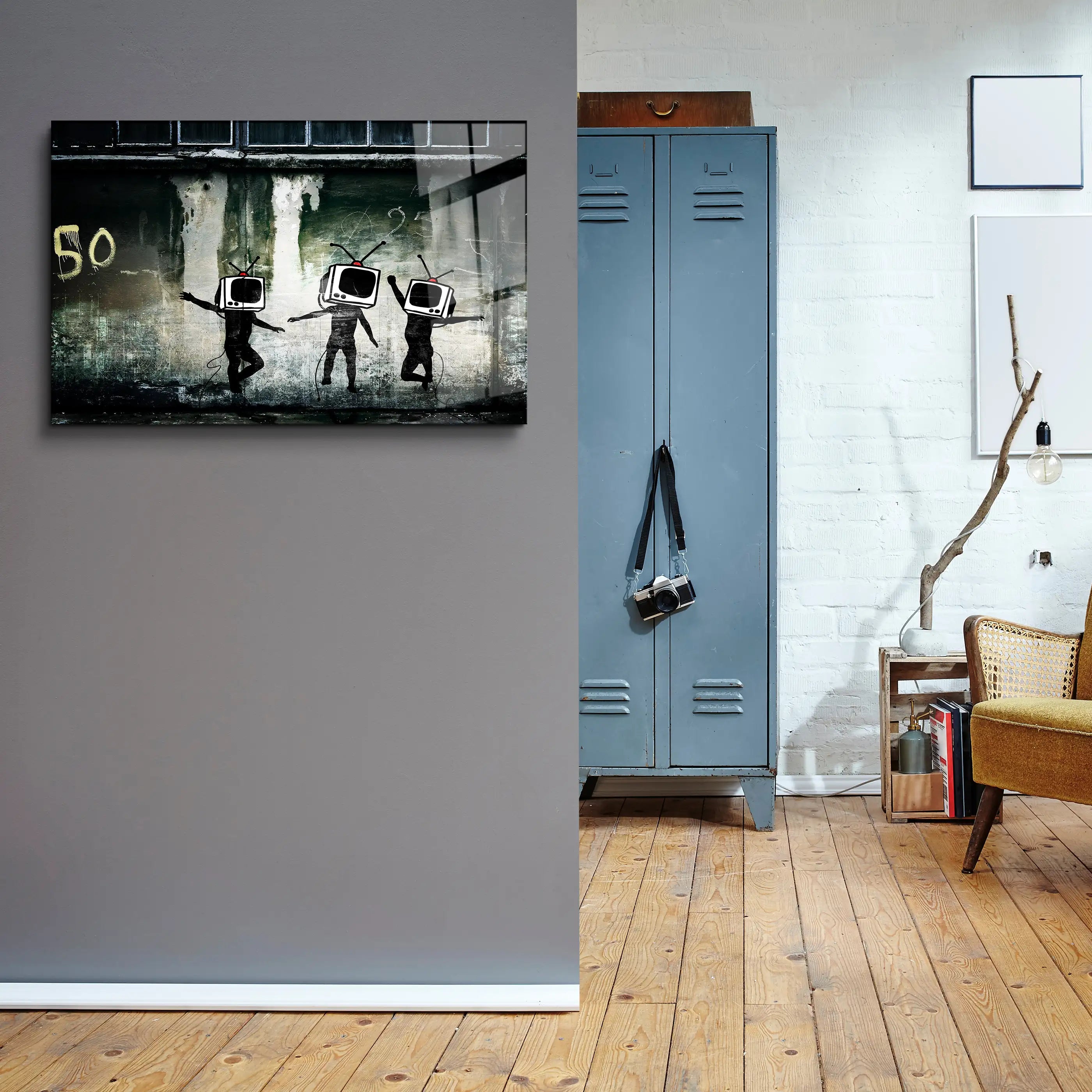 Banksy Dancing TV Glass Printing Wall Art