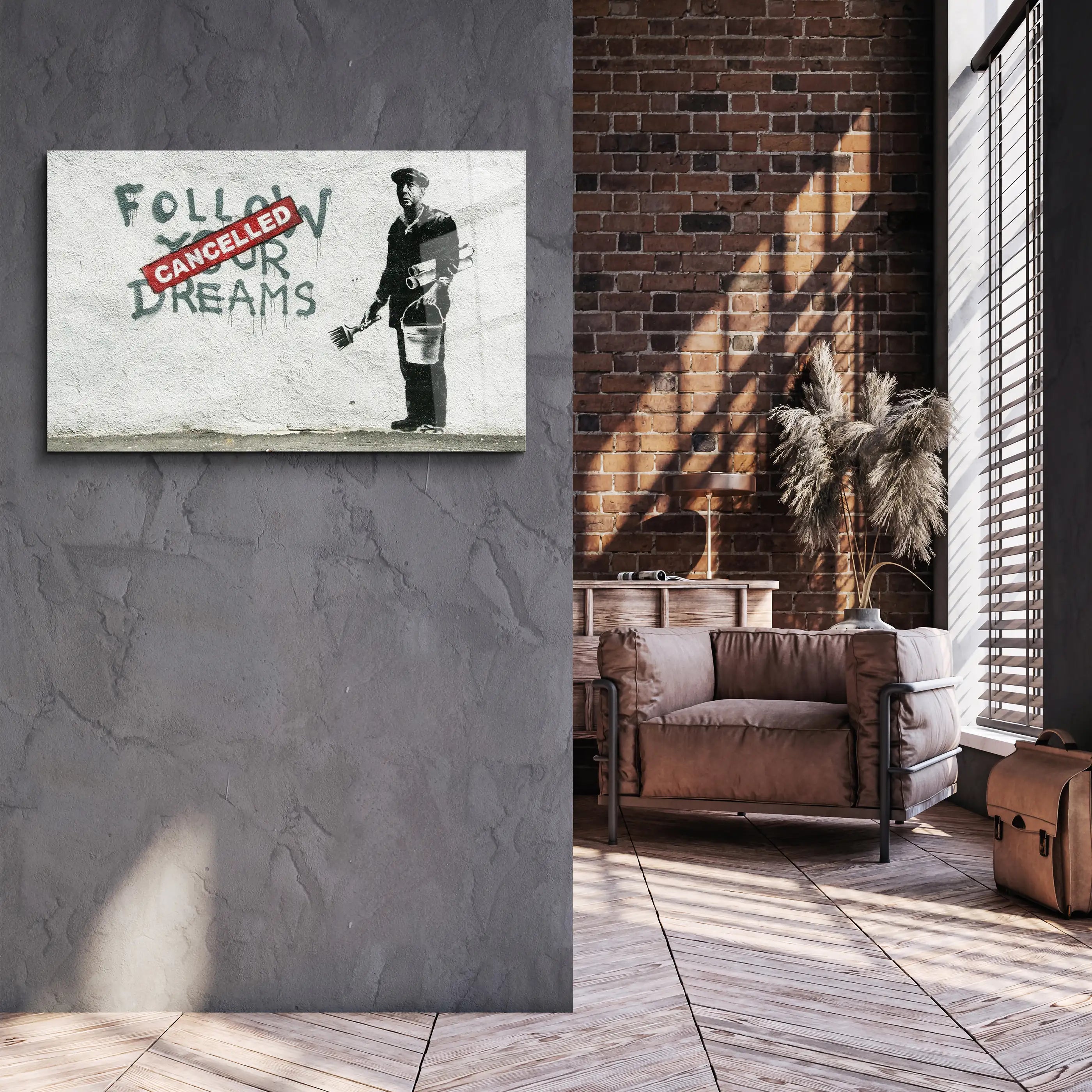 Banksy Follow Your Dreams Cancelled Glass Printing Wall Art